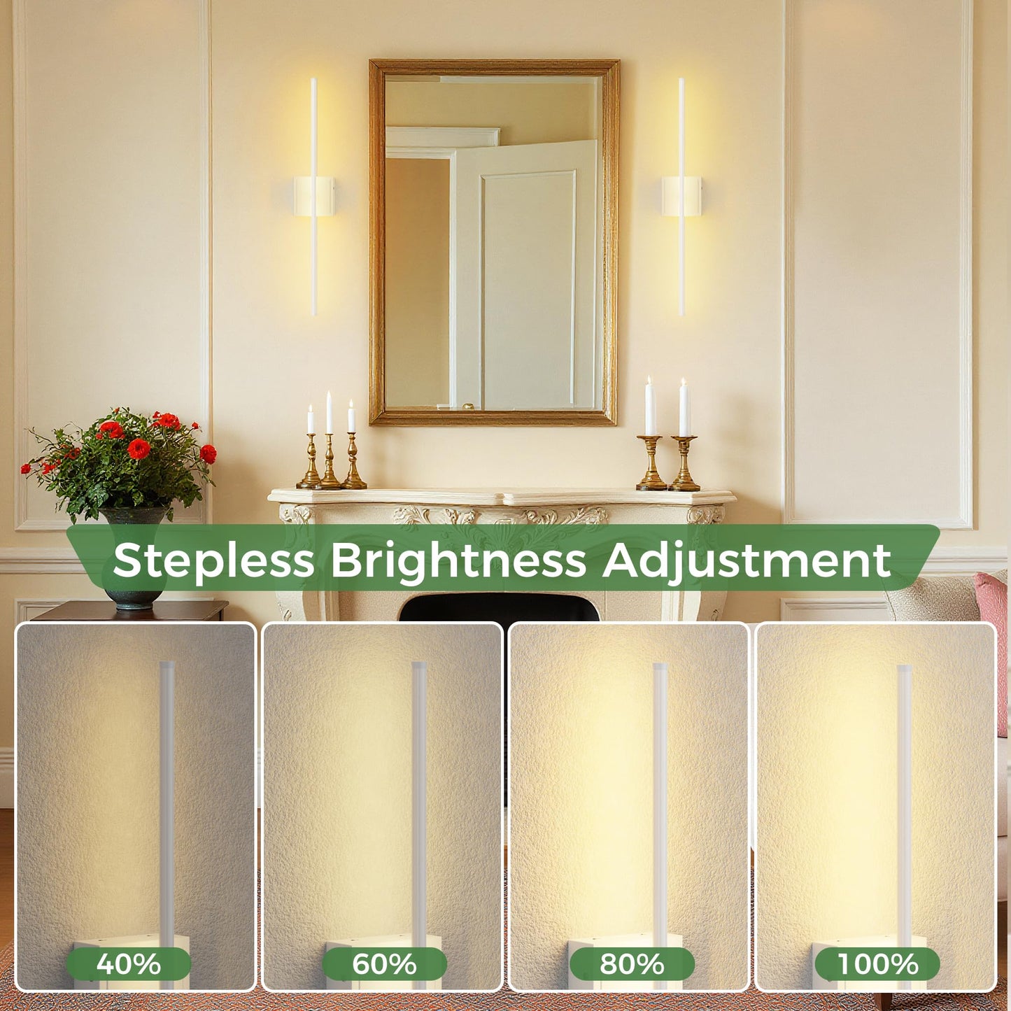 DORESshop Battery Operated Wall Sconces Set of 2, Dimmable, Remote Control, 28.1 Inch, White Metal Lighting for Bedroom, Living Room