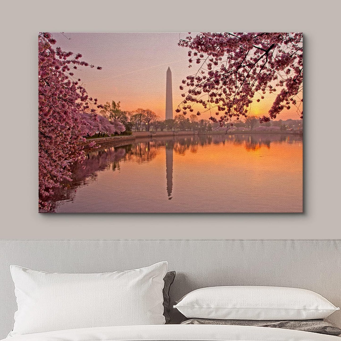 Canvas Prints Wall Art - Cherry Blossom Festival at The National Mall Washington, DC | Modern Wall Decor/Home Art Stretched Gallery Wraps Giclee Print & Wood Framed. Ready to Hang - 32" x 48"