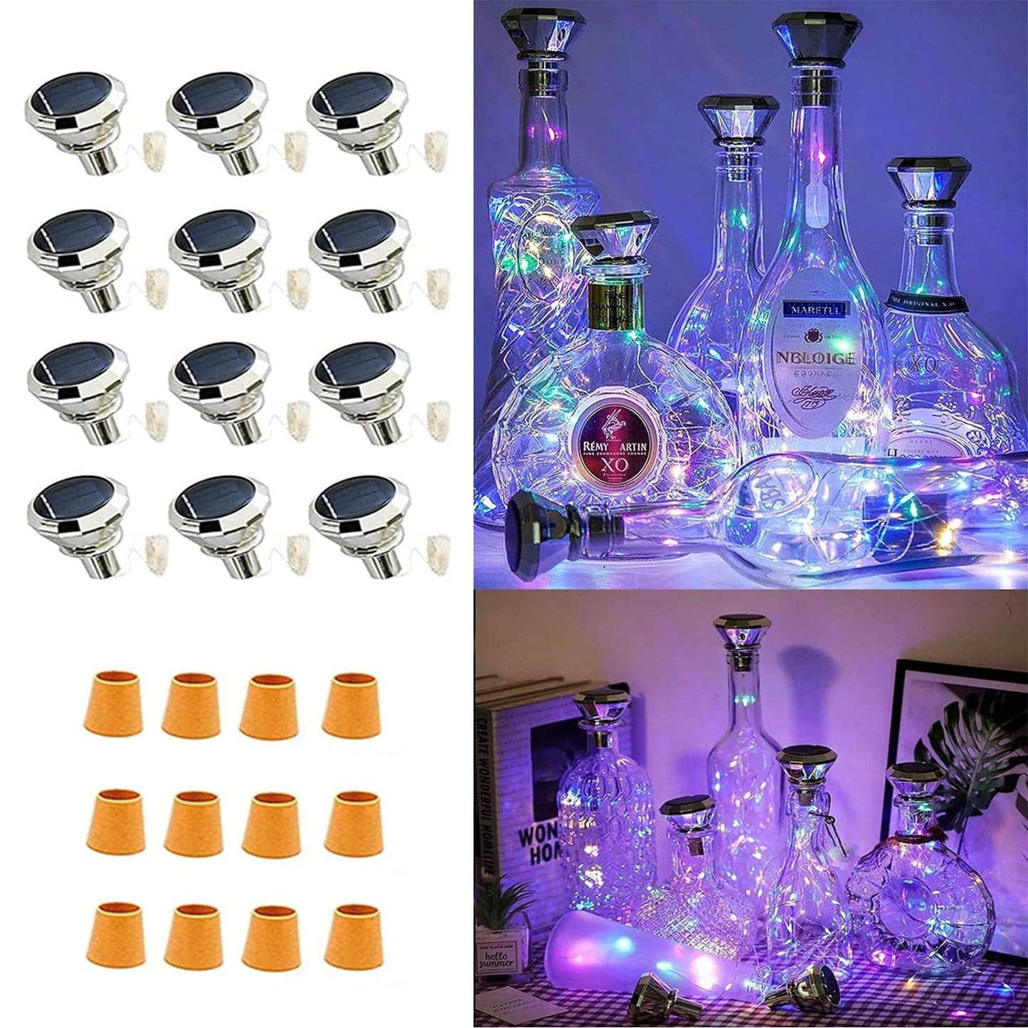 YJFWAL Solar Wine Bottle Lights, 12 Pack, Waterproof Copper, 20 LEDs, MultiColor, Model 24-12P-DSWB-MC