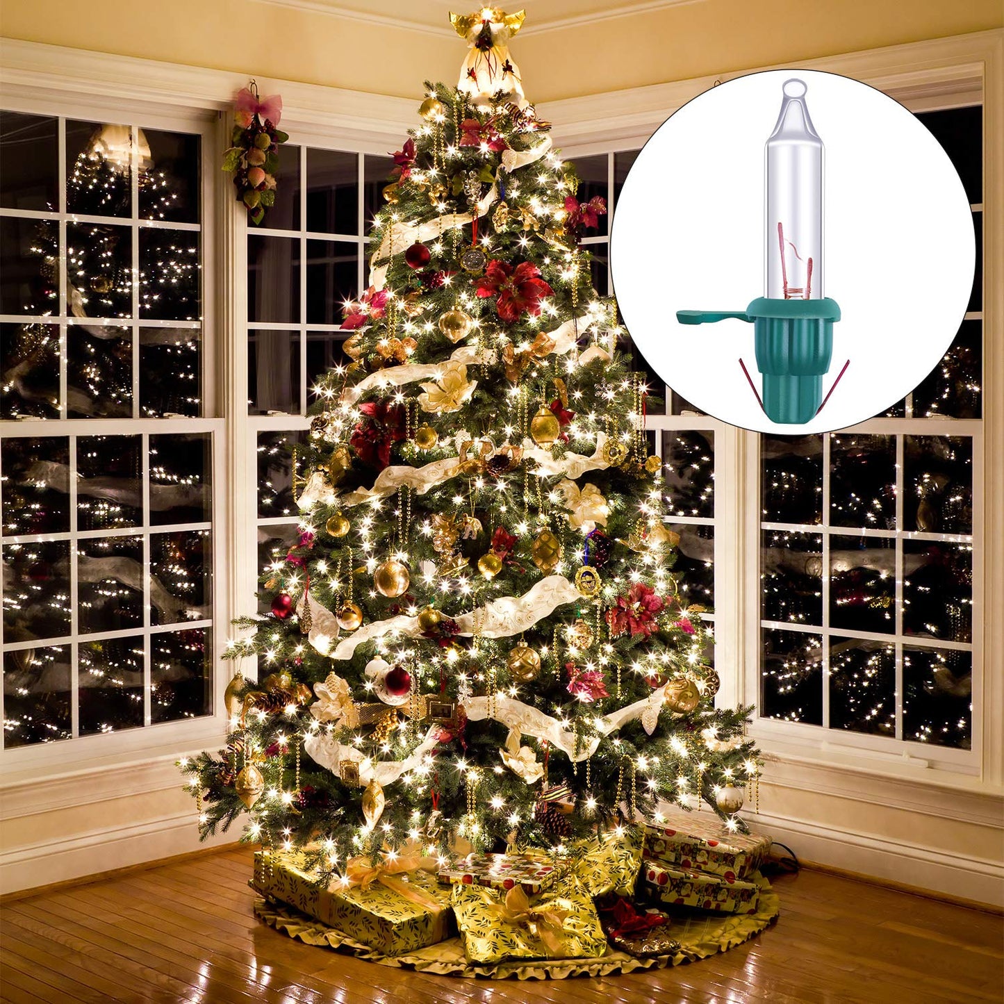 Ruisita 120 Count Mini Christmas 2.5 Volt Replacement Light Bulbs With Base  170 Ma  0.42 Watt For Christmas Trees Decorative Light (Clear And Green)