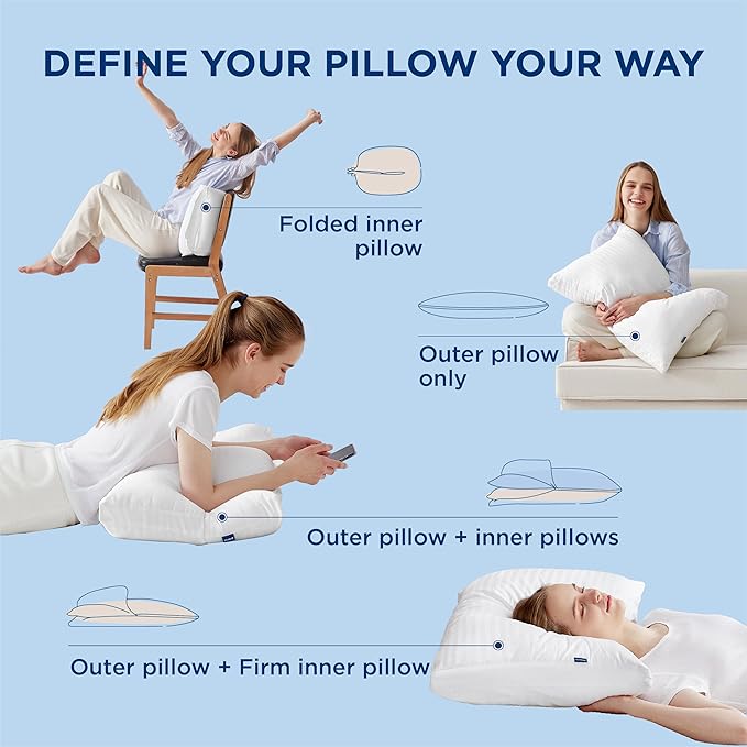 Bedsure Fluffy Adjustable Layer Standard Pillow - Soft Pillows Standard Size Set of 2 with 100% Cotton Cover, Luxury Bed Pillows for Sleeping, Firm Pillows for Side, Back, Stomach Sleepers