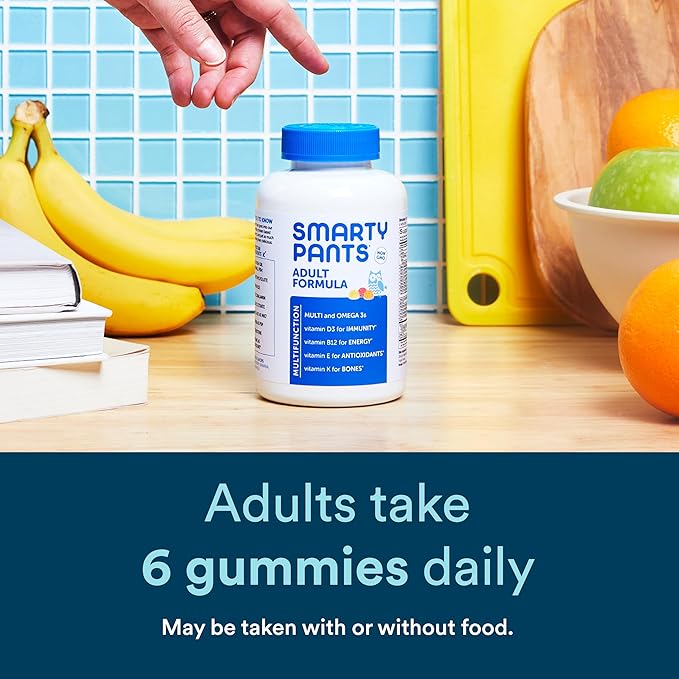 SmartyPants Multivitamin for Men & Women: Multivitamin Gummies with Vitamin D3, C, Vitamin B12, B6, A, K & Zinc, Omega 3 Fish Oil (EPA/DHA), Biotin, Gluten Free, 180 Count (30 Day Supply)