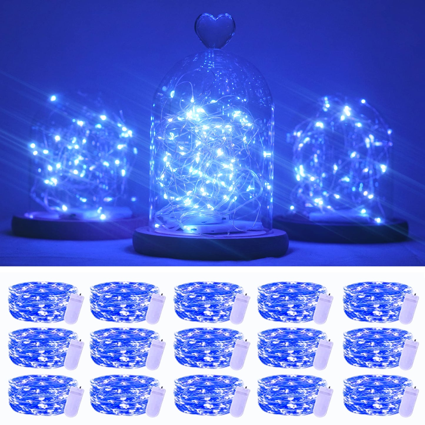 SmilingTown Fairy String Lights, 20 LED, 6.6FT, Battery Operated, Silver Copper Wire, Blue for DIY Party Decorations