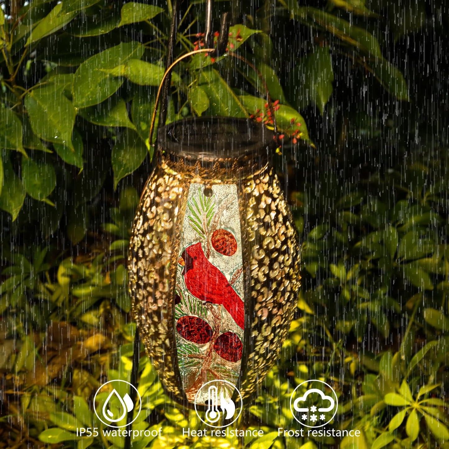Chinzimei Solar Lantern - Cardinal Metal Led Light, Waterproof Hanging Design For Patio, Garden & Table, Model 183-9