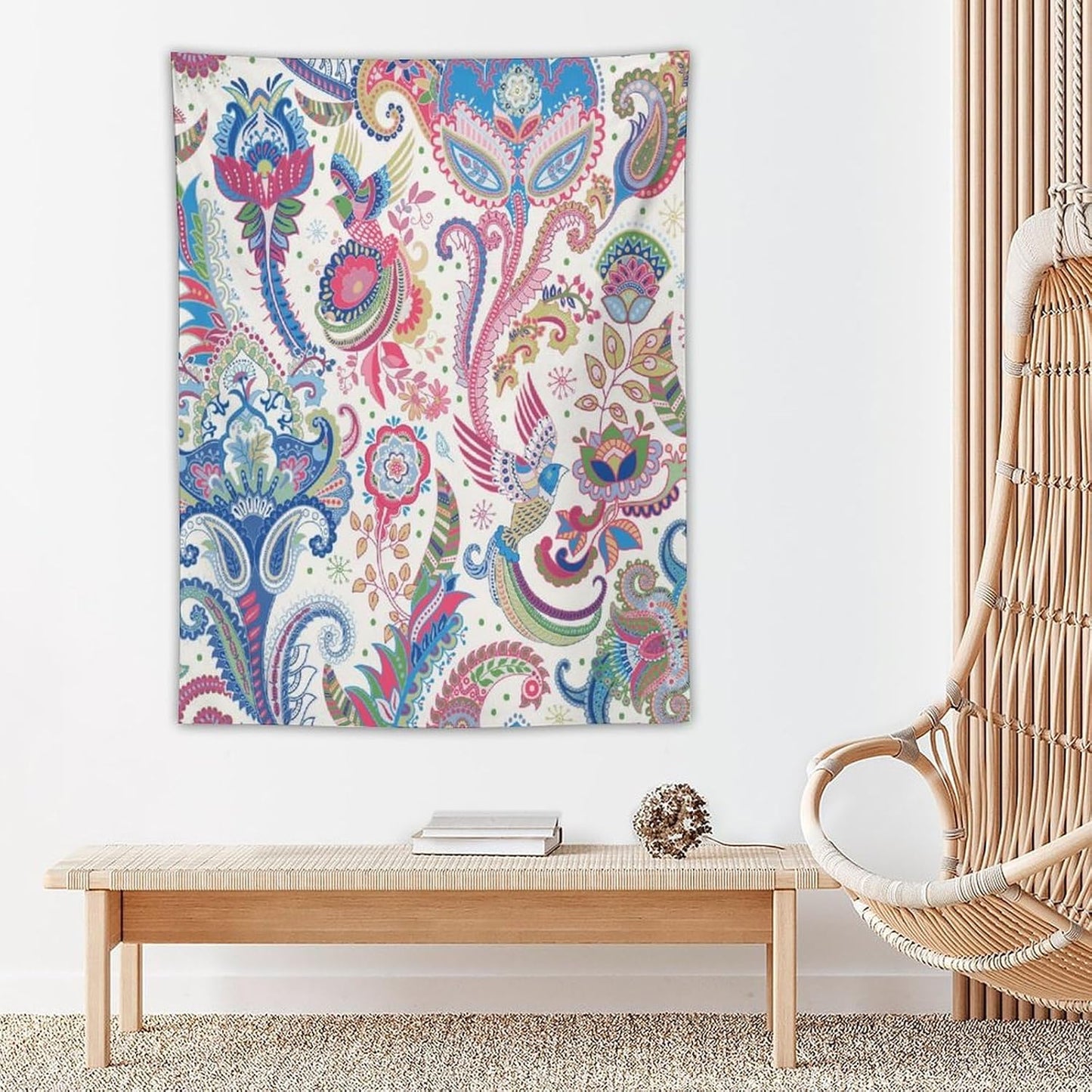 ICMOLYYENLO Boho Green Leaves Tapestry, Mid Century Abstract Tropical Palm Leaves Modern Minimalist Geometric Wall Hanging, Neutral Home Decor Art for Living Room Bedroom Dorm 60x60 Inch