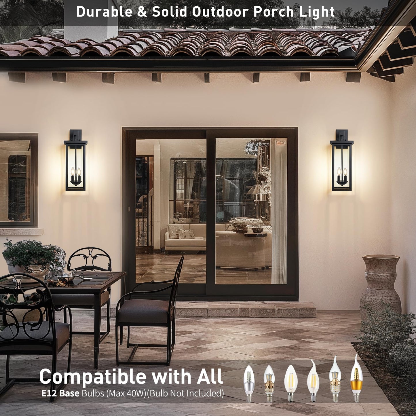 Zsmaiku 22 Inch Large Black Outdoor Wall Lights Exterior Lighting Fixtures Outside Lights For House Front Porch Light Waterproof Outdoor Wall Sconce Light Carriage Exterior Lights E12 Base*2