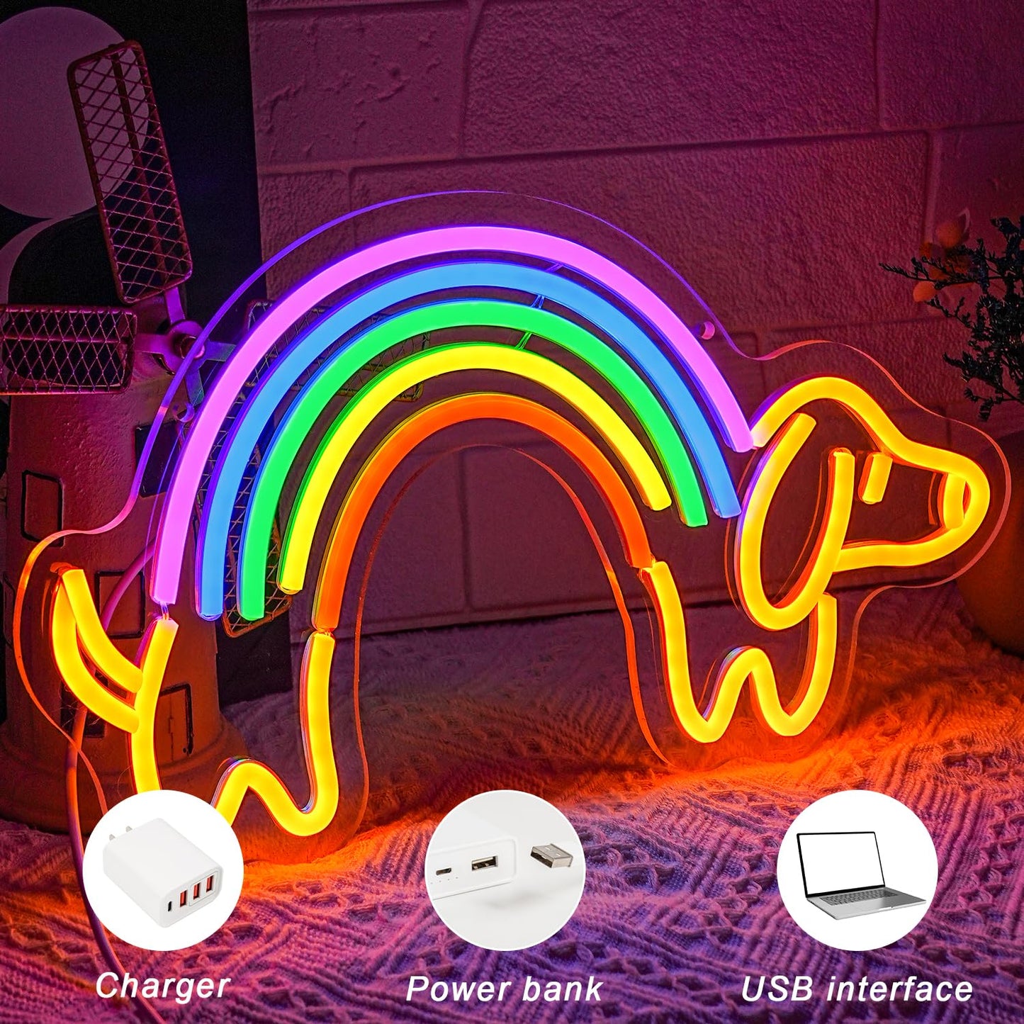 Gyaksjm Rainbow Dachshund Neon Sign For Wall Decor Dimmable Dog Neon Light Cute Puppy Neon Light Sign Rainbow Light Signs For Pet Shop Kid Room Bedroo Dog Lovers Pride Gifts
