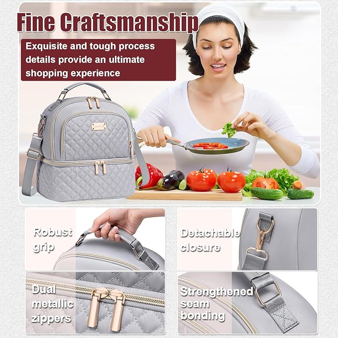 Lunch Bag - Dual Compartment Insulated Lunchbox for Men & Women - Leakproof Lunch Cooler with Adjustable Strap for Work, Picnic, Beach