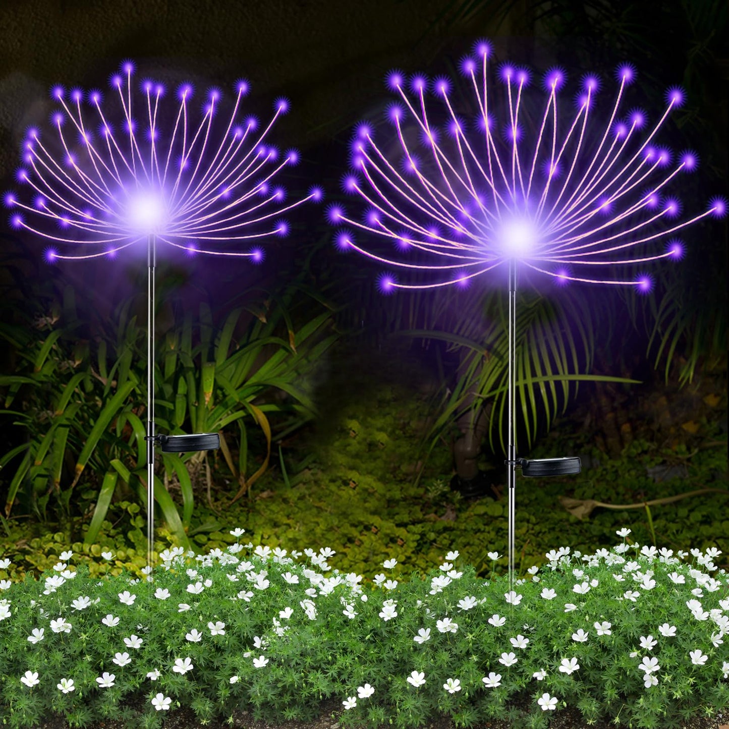 Yotozu 2 Pcs Solar Firework Light  Outdoor Solar Garden Decorative Lights 120 Led Powered 40 Copper Wires String Diy Landscape Light For Walkway Pathway Backyard Decor Parties Perfect Gifts(Purple)