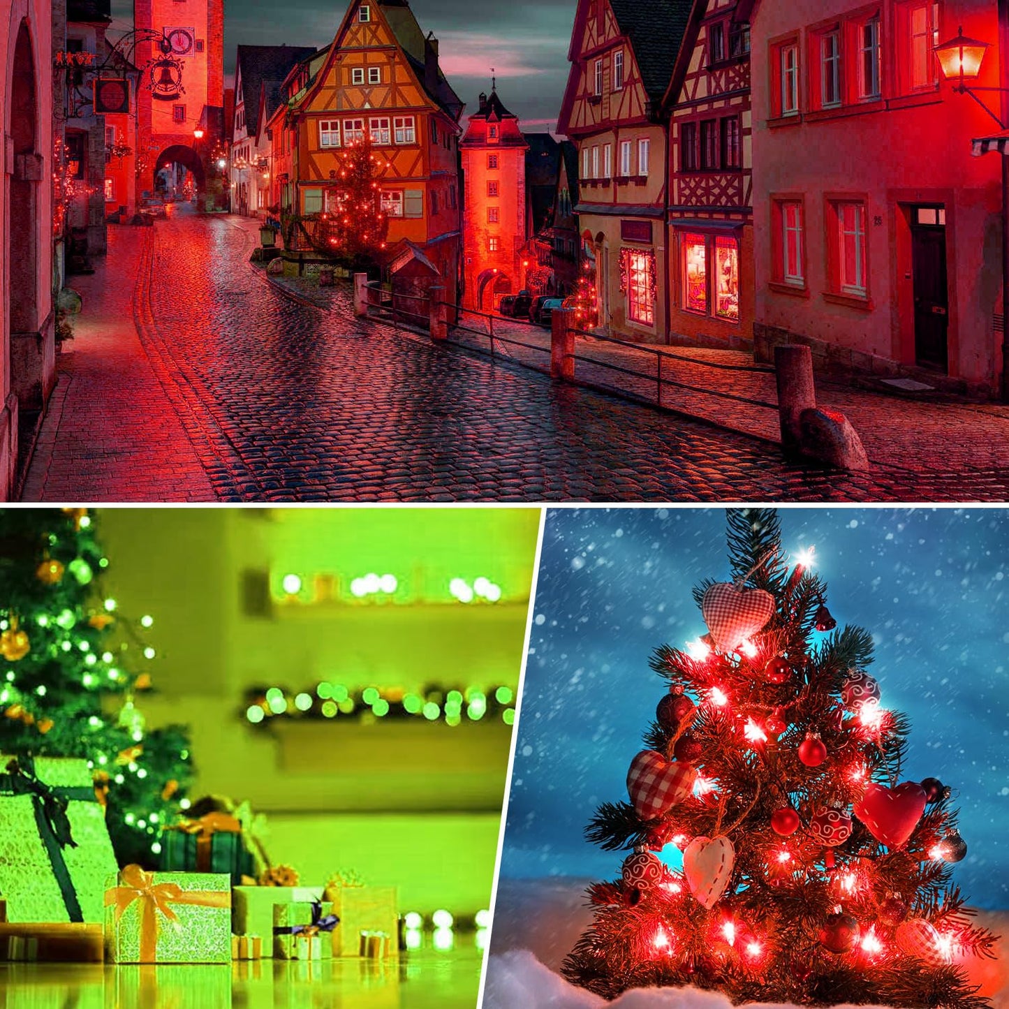 Roche Jaune A19 LED Light Bulbs, 4 Pack, 9W E26, Red and Green, 60W Equivalent, Plastic, Christmas Outdoor Lighting