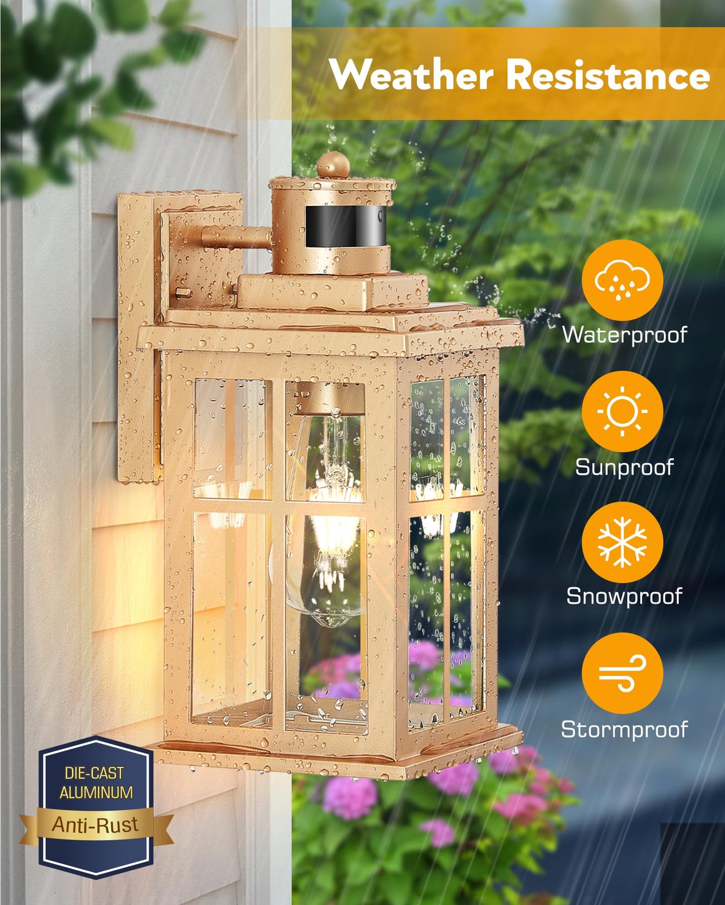 Opaxis Motion Sensor Outside Lights For House  Modern Dusk To Dawn Outdoor Lighting  2 Pack Gold Anti-Rust Outdoor Wall Lights With Transparent Glass  Waterproof Outdoor Porch Lights For House  Patio