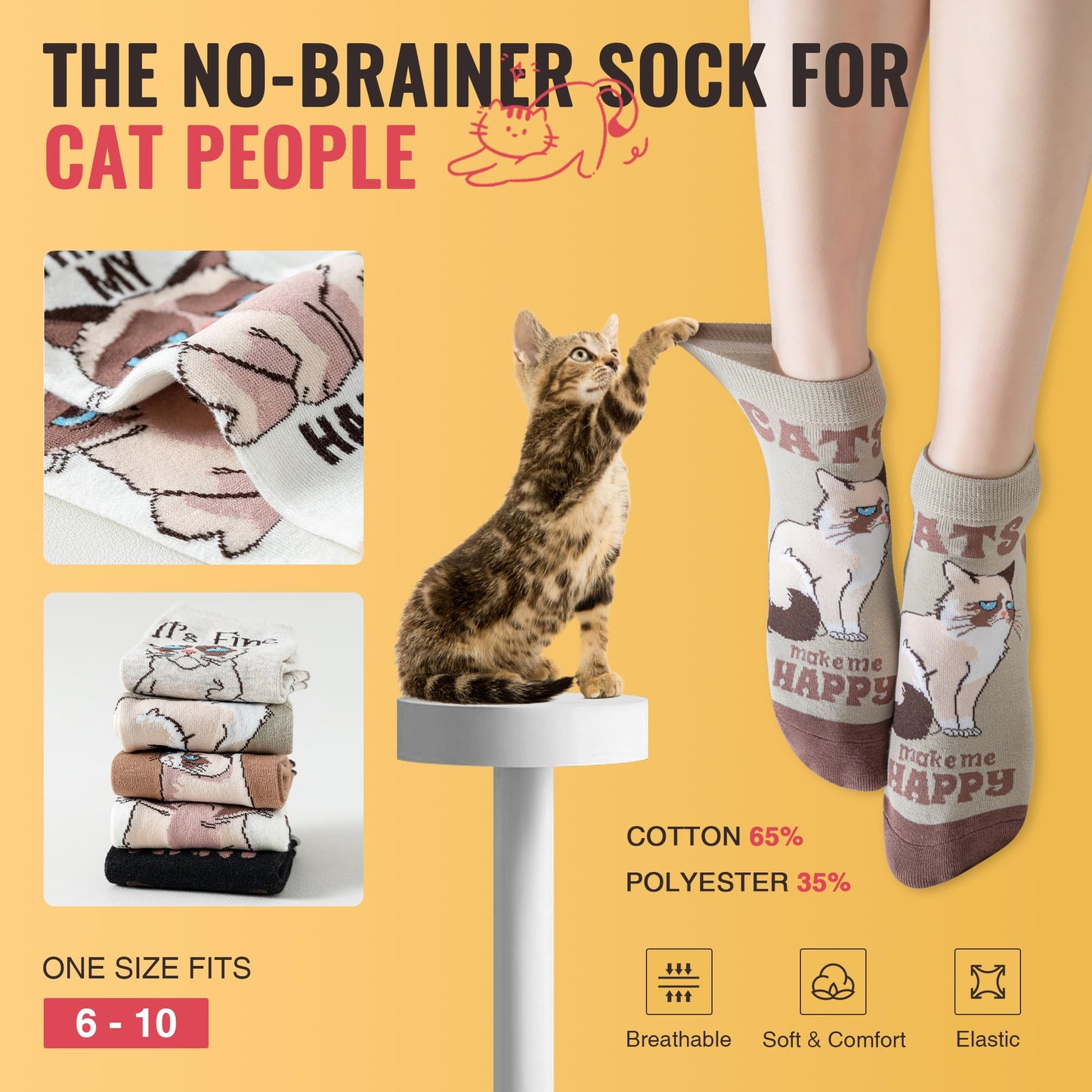 WARMVIN Cat Socks for Women Funny Animal Socks, Novelty Cute Sock for Cat Lover