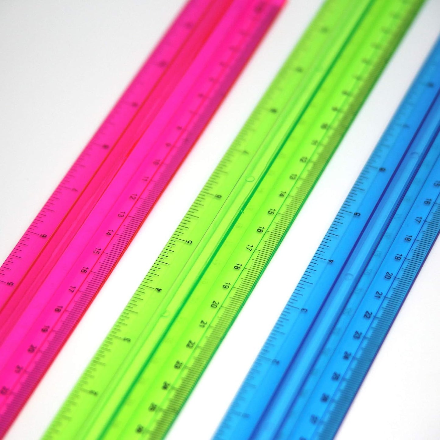 BAZIC Products Plastic Ruler 12" (30cm) w/Handle Grip, Inches Centimeter Metric Measuring Drafting Rulers, for Students School Supplies, Assorted Color, 6-Pack