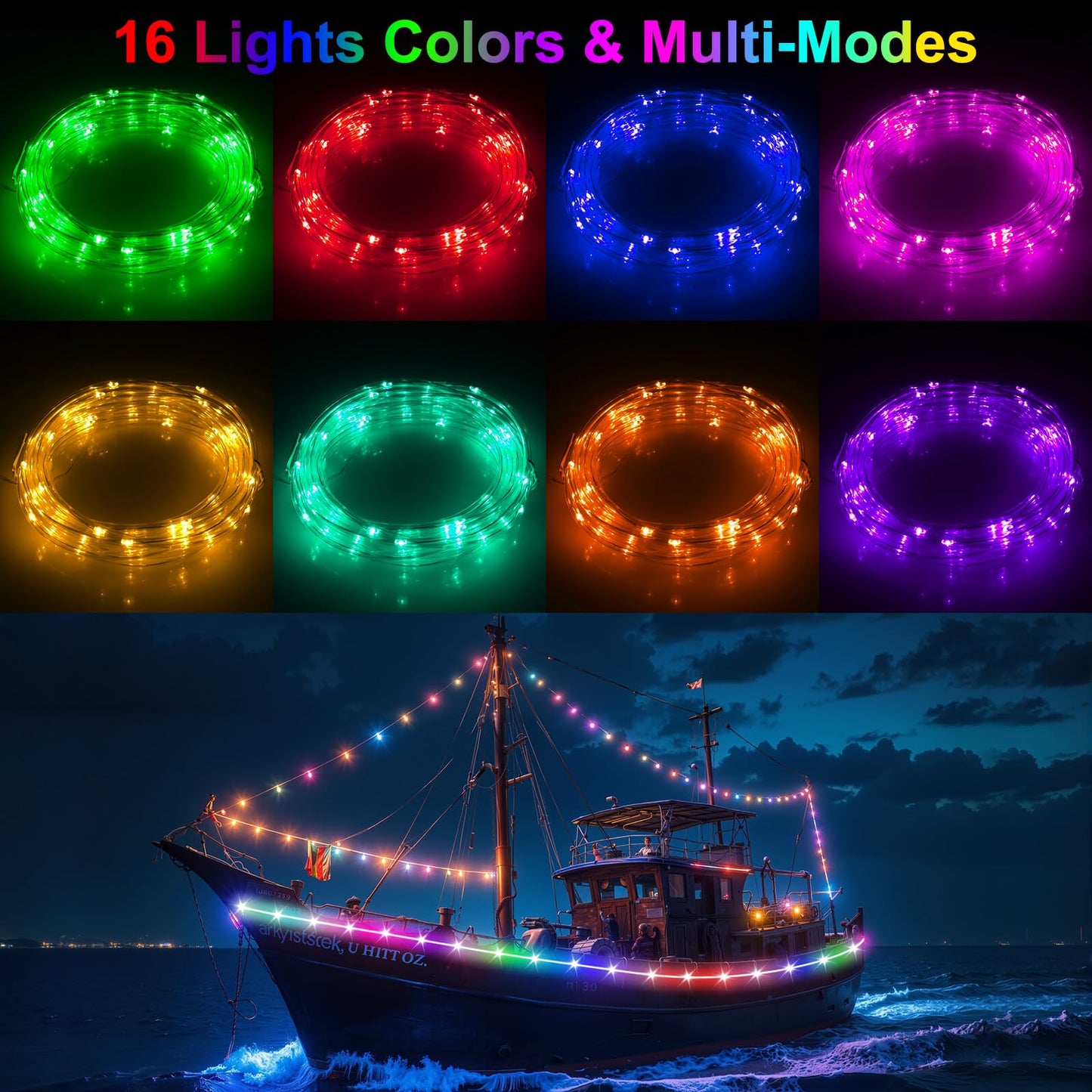 LYCARESUN Kayak Paddle Board Lights, Battery Operated LED with Remote, 16 Colors, 7 Modes, Waterproof, 26ft