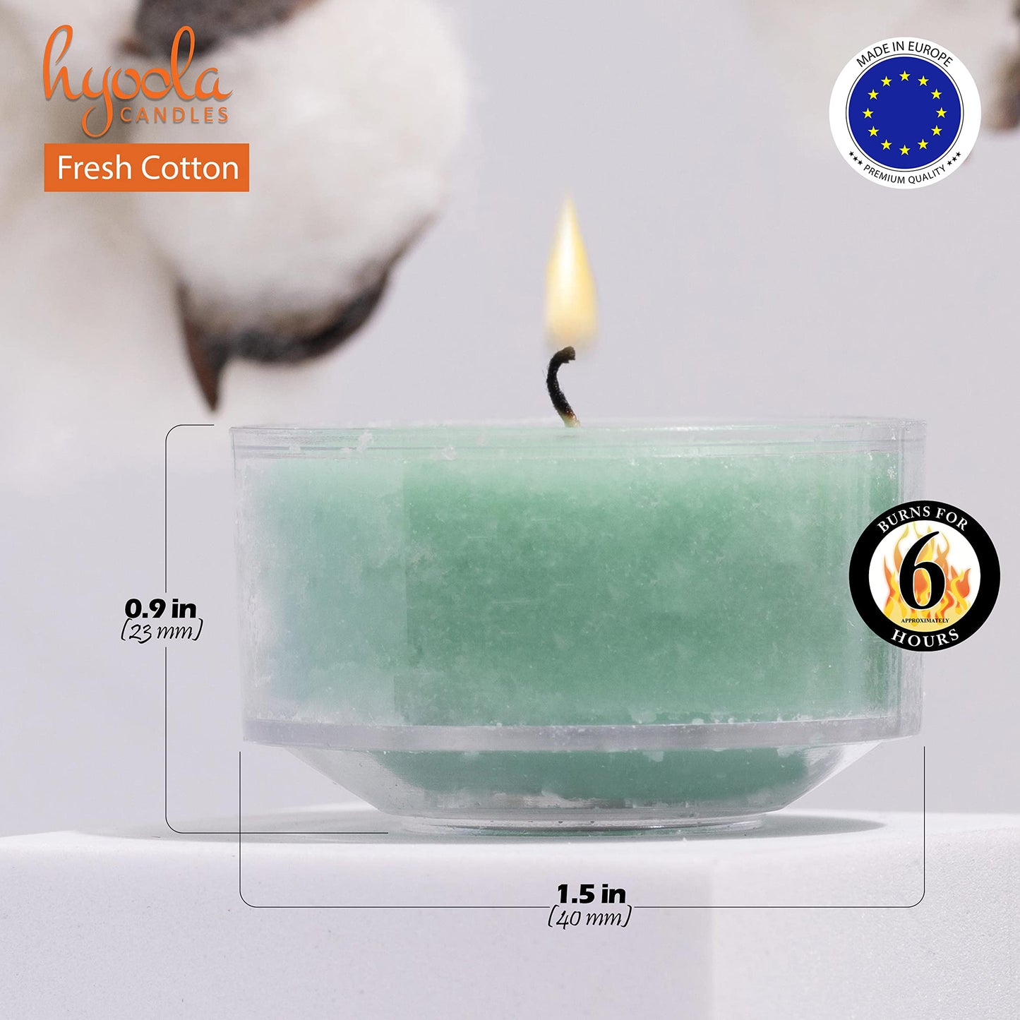 Hyoola Scented Tealight Candles - Fresh Cotton - 6 Hour Burn Time - 15 Pack - Clear Cup - 1.9 Inch