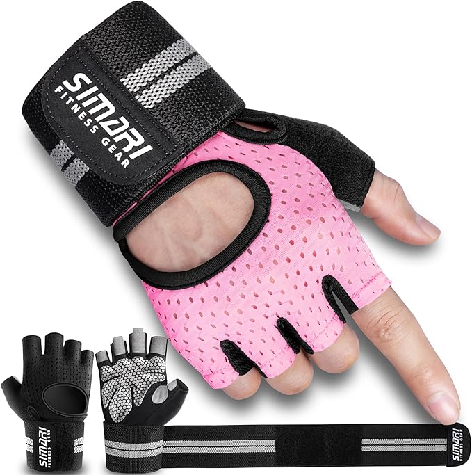 SIMARI Breathable Workout Gloves for Men Women, Padded Weight Lifting Gloves with Wrist Wraps Support, Full Palm Protectio...