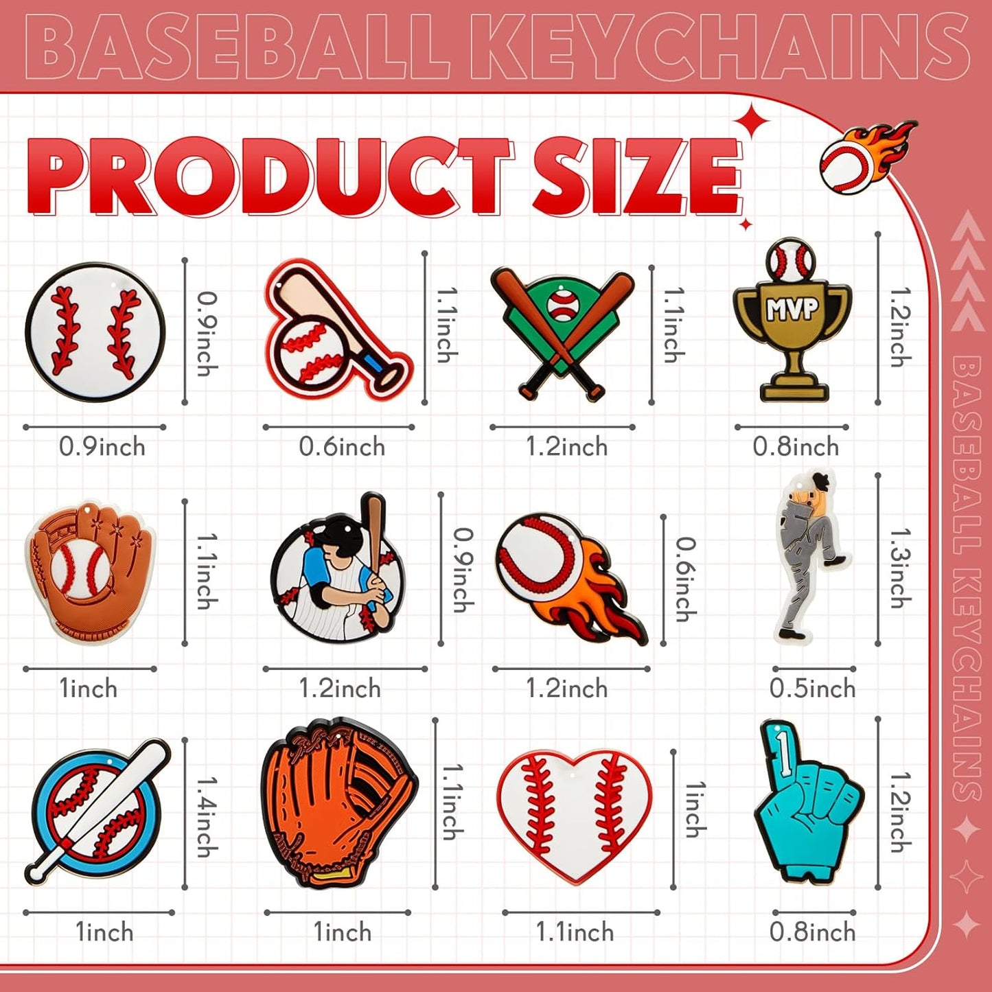Batiyeer 36 Pack Baseball Keychains Bulk Party Favors Sports Ball Key Chains Funny Keyring Gifts for Birthday Supplies