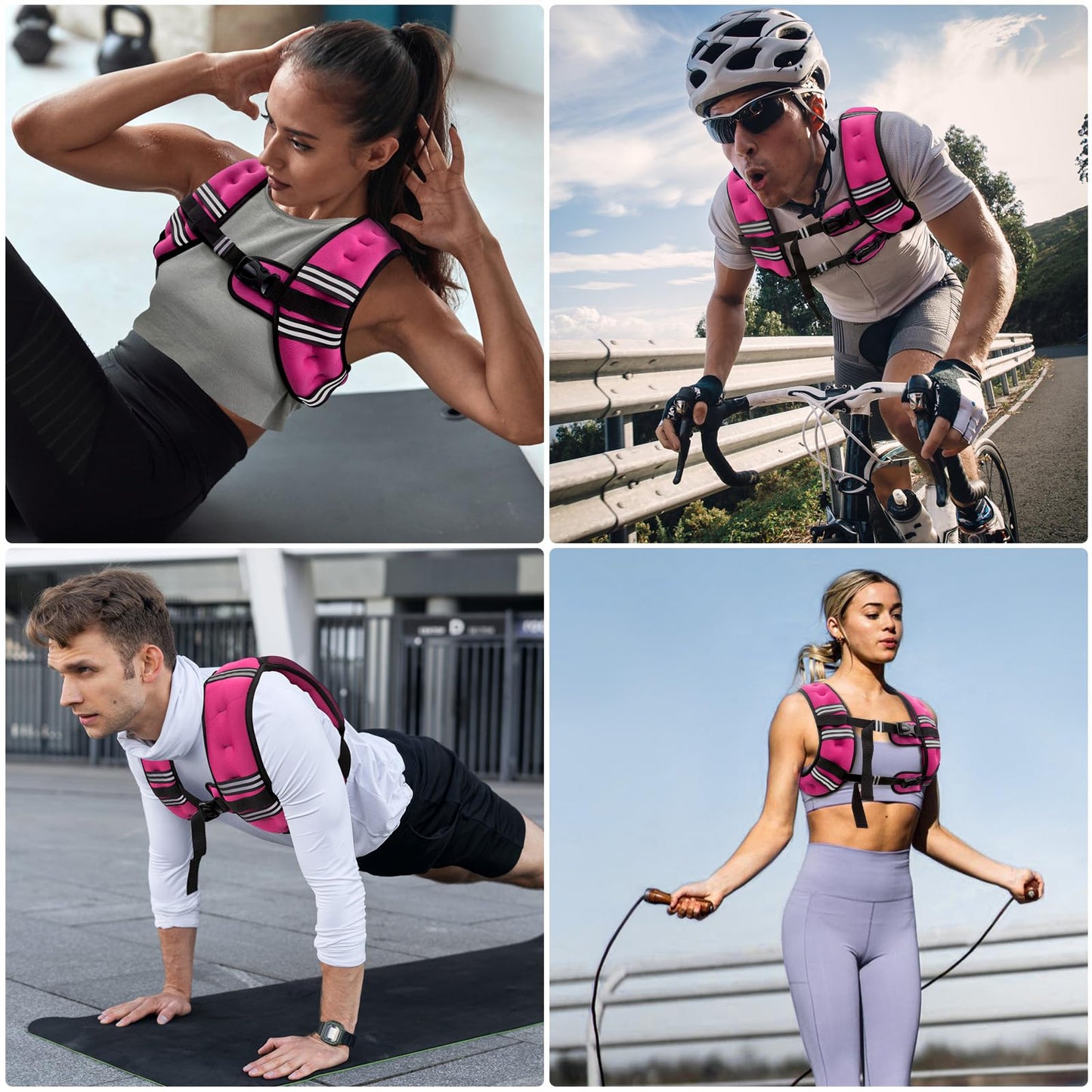 Zeerun Weighted Vest for Women & Men with Reflective Stripe and Adjustable Buckle, Comfortable & Durable Rucking Vest for Walking, Running & Strength Training, 6LBS-Pink