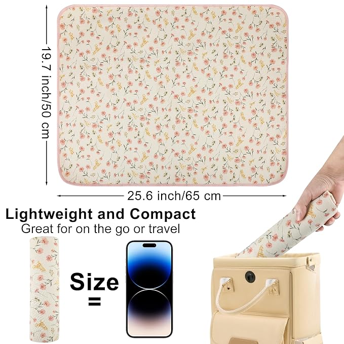 Baby Diaper Changing Pad, 19.7"x25.6" Waterproof Changing Pad Liners with 100% Muslin Cotton Front Top and Leather Back, Soft and Absorbent Portable Changing Mat for Travel, Changing Station