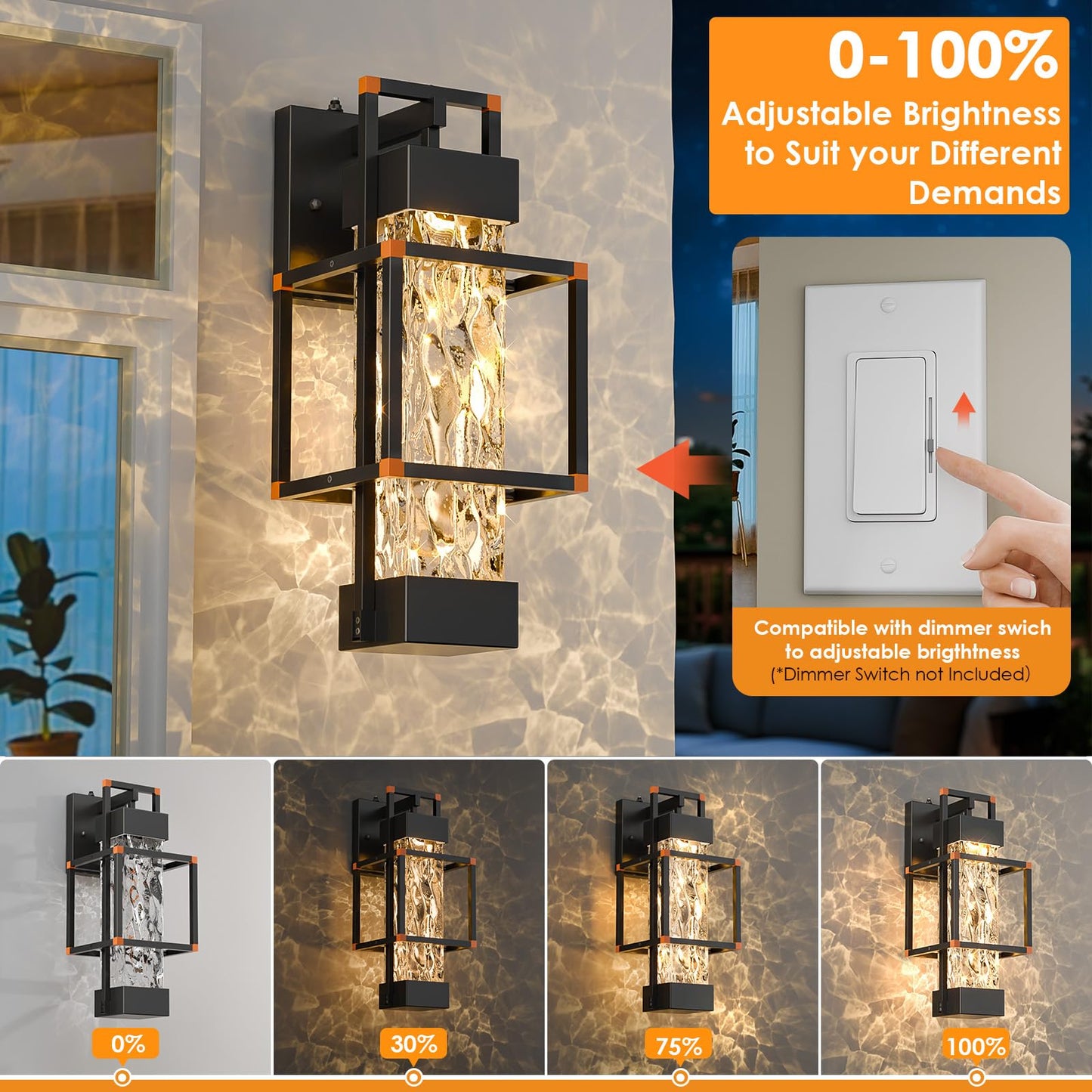 Hotsonic 1 Pack Dusk To Dawn Outdoor Porch Light Fixtures Wall Mount  14 Dimmable Exterior Lighting For Outside  Waterproof Wall Lantern Lamps  Orange Sconce Coach Lights For House  Garage