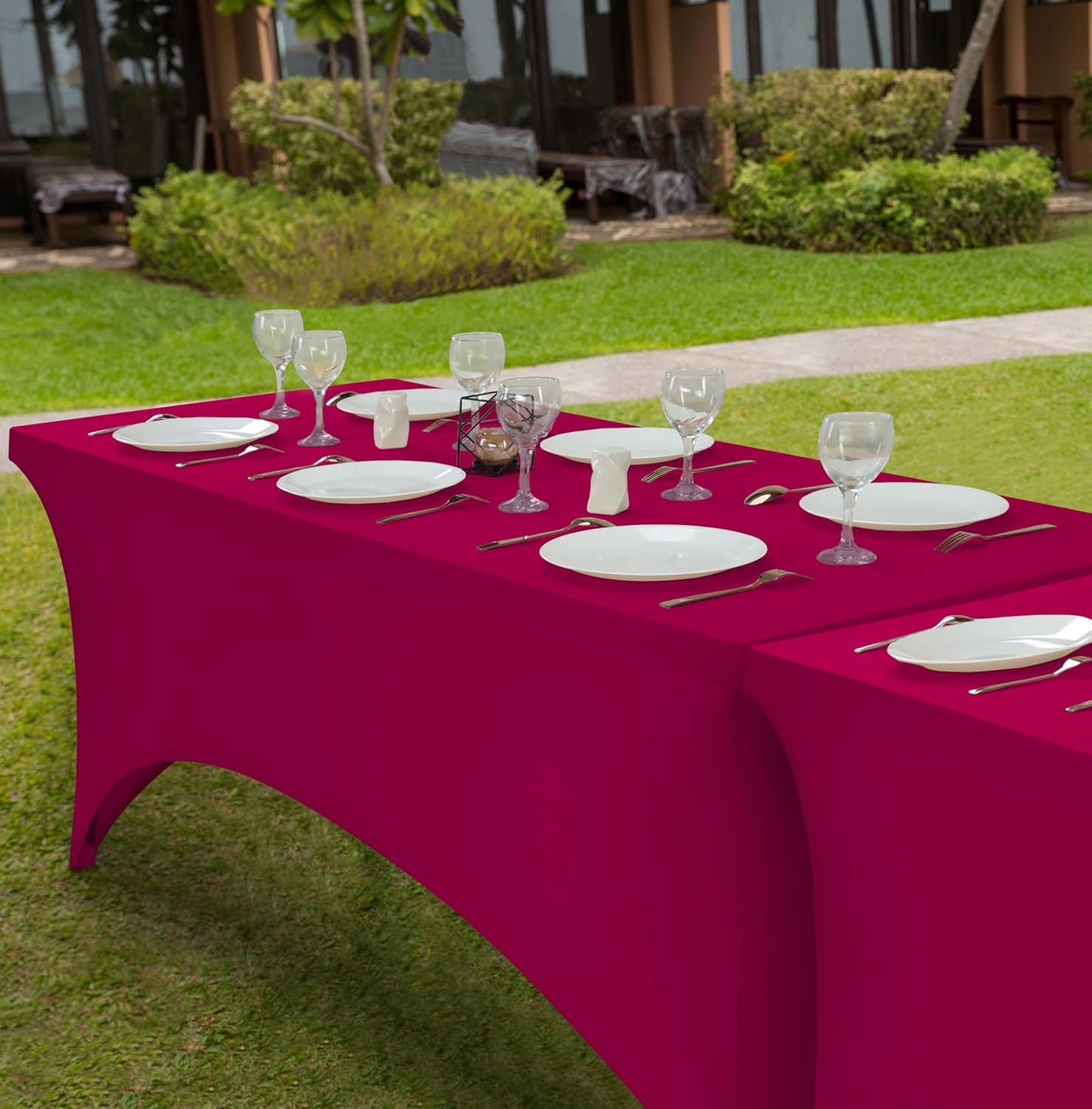 Utopia Kitchen 6FT Spandex Tablecloth [2 Pack, Fuchsia] 200 GSM Stretch, Fitted, Washable and Wrinkle Resistant Table Cloth Rectangle Cover for Trade Shows, Wedding, Parties [72Lx30Wx30H Inch]