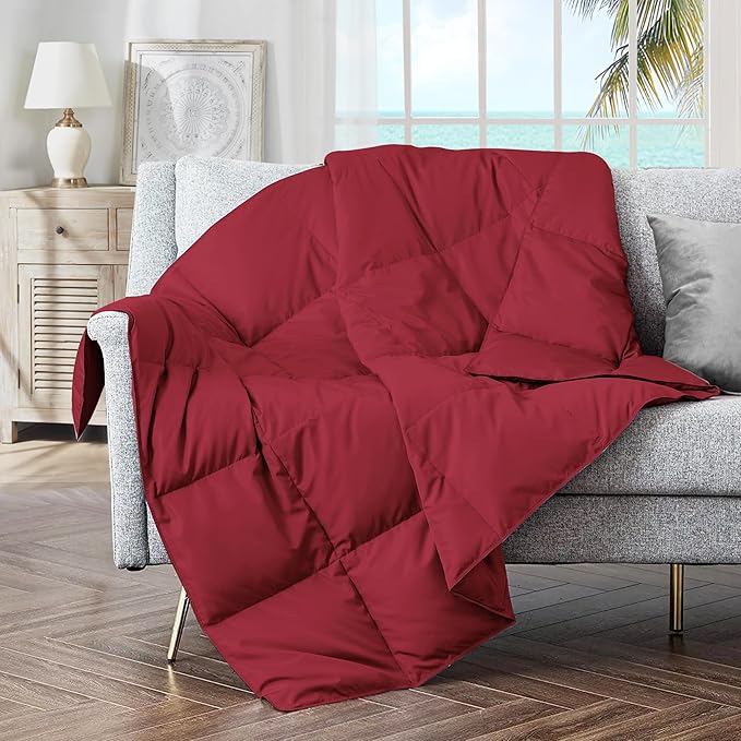 puredown® Soft Feather Down Throw Blanket Lightweight Packable Couch Throw for Indoor and Outdoor Use, 50"X70", Wine
