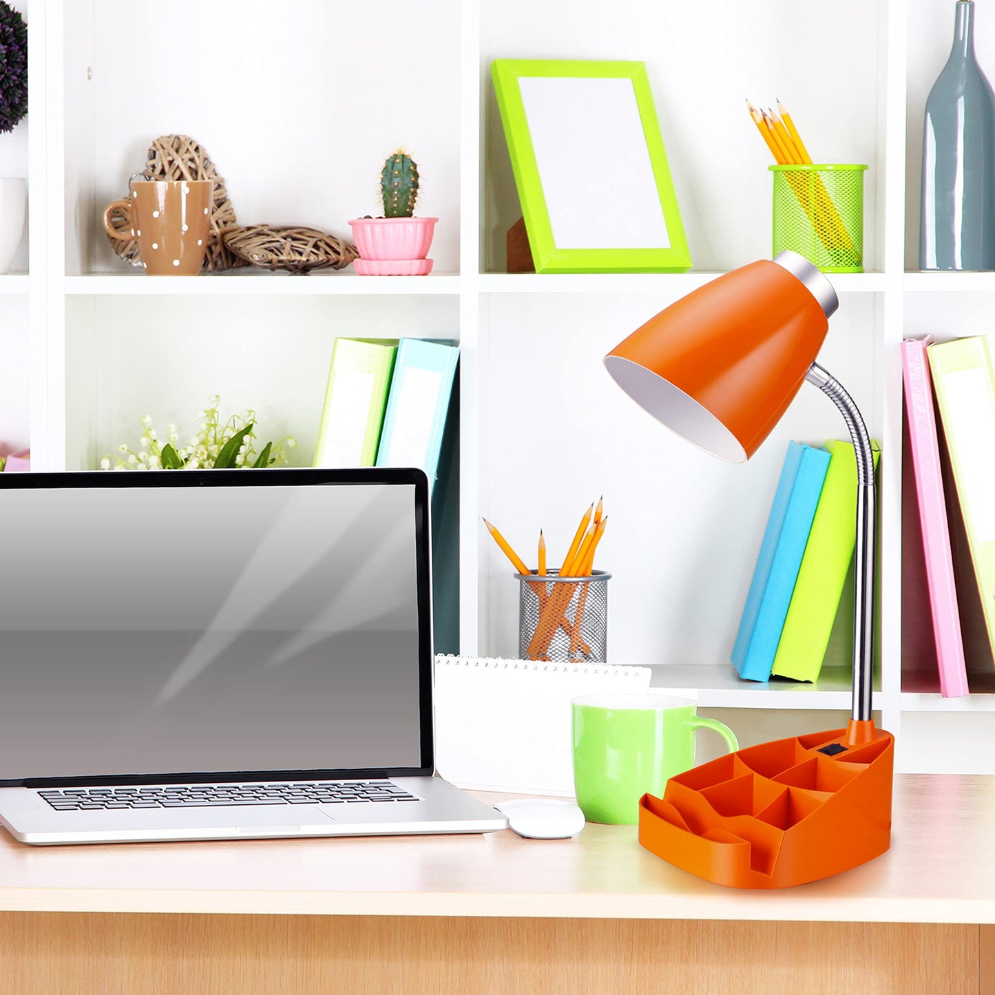 Simple Designs Gooseneck Desk Lamp With Ipad Stand, Abs Plastic, Orange, Model Ld1002-Org, Pack Of 1