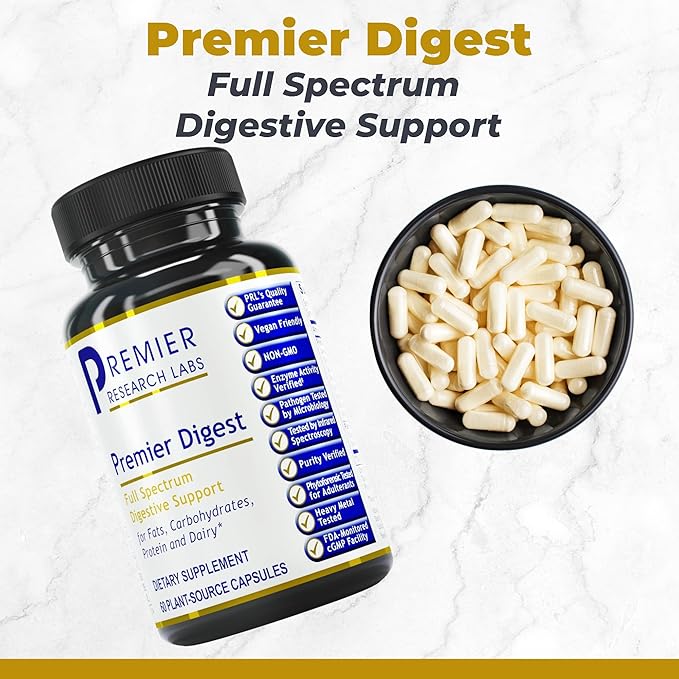 Premier Research Labs: Active Digestive Enzymes with Probiotic and Prebiotics | Promotes Full-Spectrum Digestive Support - with Amylase, Protease & Lipase, 60 Plant-Sourced Capsules