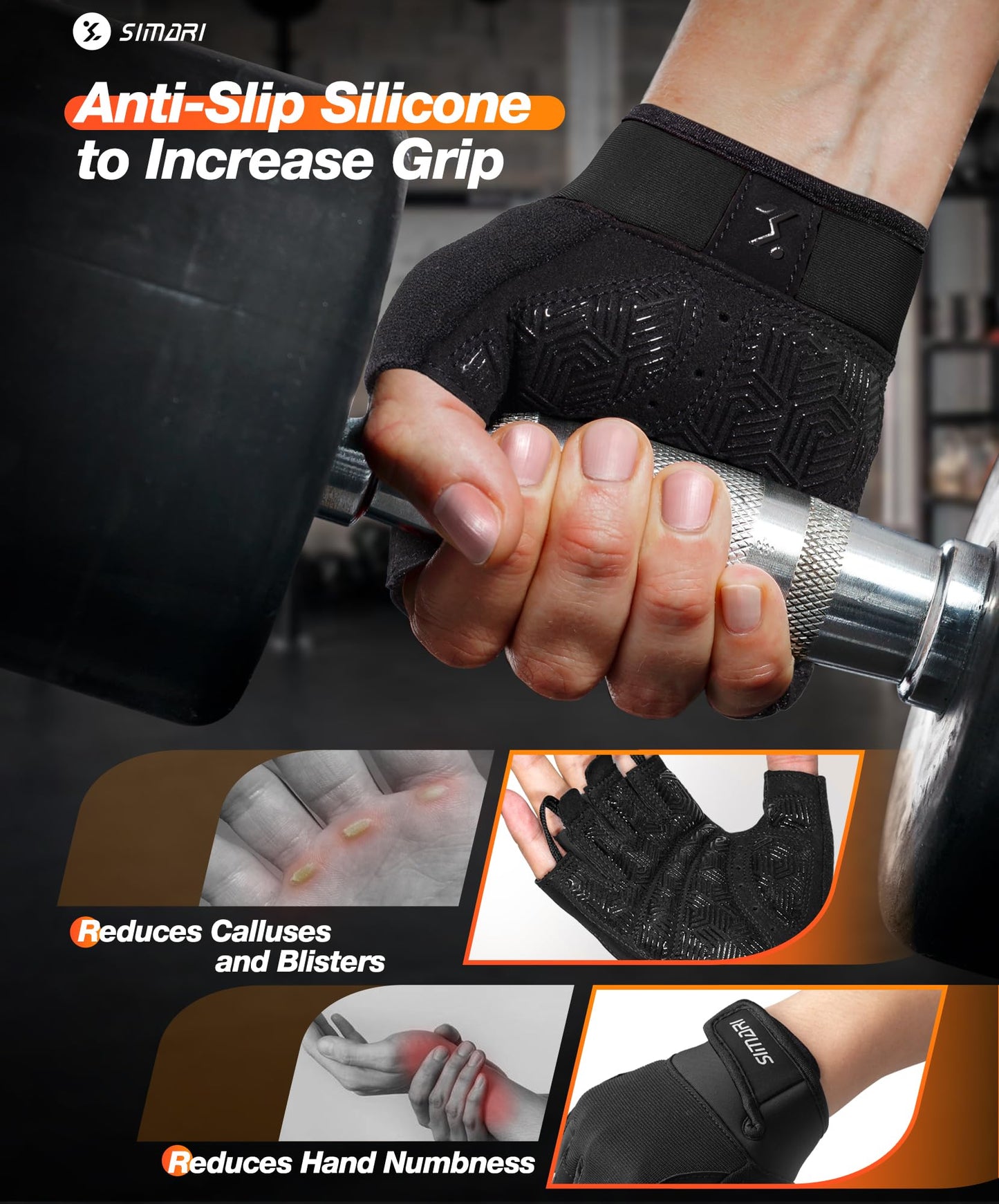 SIMARI Breathable Workout Gloves for Men & Women, Weight Lifting Gloves with Padded, Grip, Full Palm Protection, Gift for Gym Exercise, Cycling, Weightlifting Training, Fitness, Black, Size XL