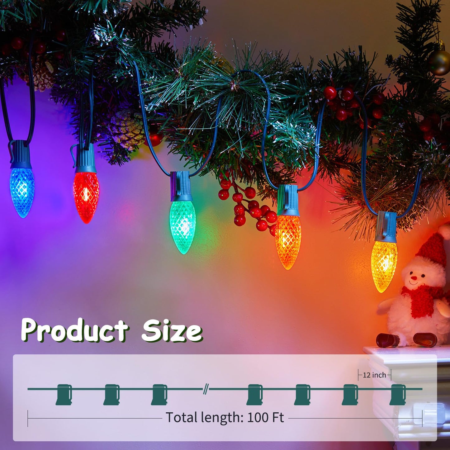 Minetom C9 Light Strand  100 Ft Christmas Stringer With 100 Sockets For Outdoor String Light  Connectable  Intermediate Base (C9/E17) - 12 Spacing  Green Wire  Note (Only Use For C9 Led Bulb)