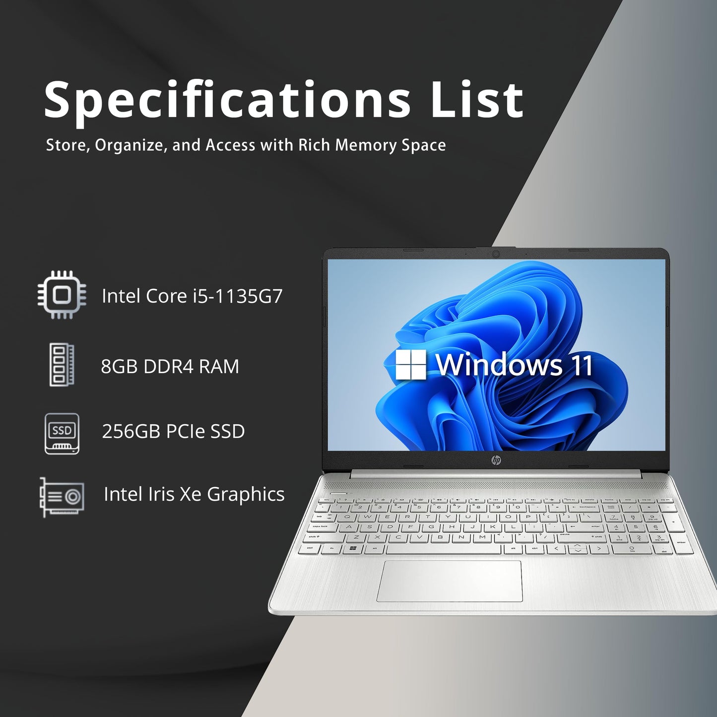 Hp 15.6 Fhd Laptop For Business & Students, Intel I5-1135G7, 8Gb Ram, 256Gb Pcie Ssd, Intel Iris Xe Graphics, Numer Pad, True Vi