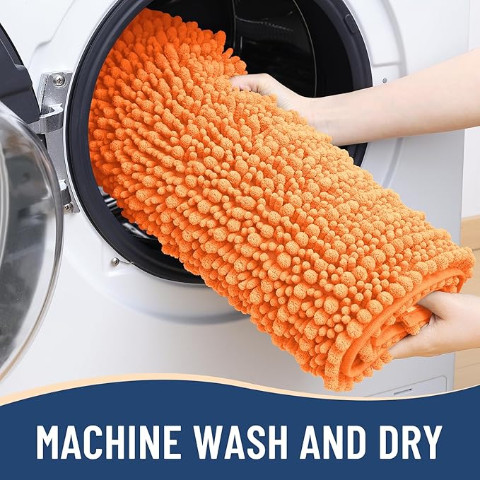 Arotive Luxury Chenille Bathroom Rug Mat, Extra Soft Thick Absorbent Shaggy Bath Rugs, Non-Slip Machine Wash Dry, Plush Bath Mats for Bathroom, Shower and Tub, 60x24, Orange