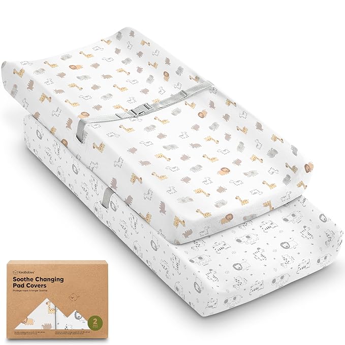 2-Pack Organic Changing Pad Covers for Girl, Boy, Neutral - 100% Cotton Changing Table Pad Cover, Soft Baby Nursery Diaper Changing Pad Sheets,Contour Changing Pads Liners,Change Pad Cover (KeaSafari)