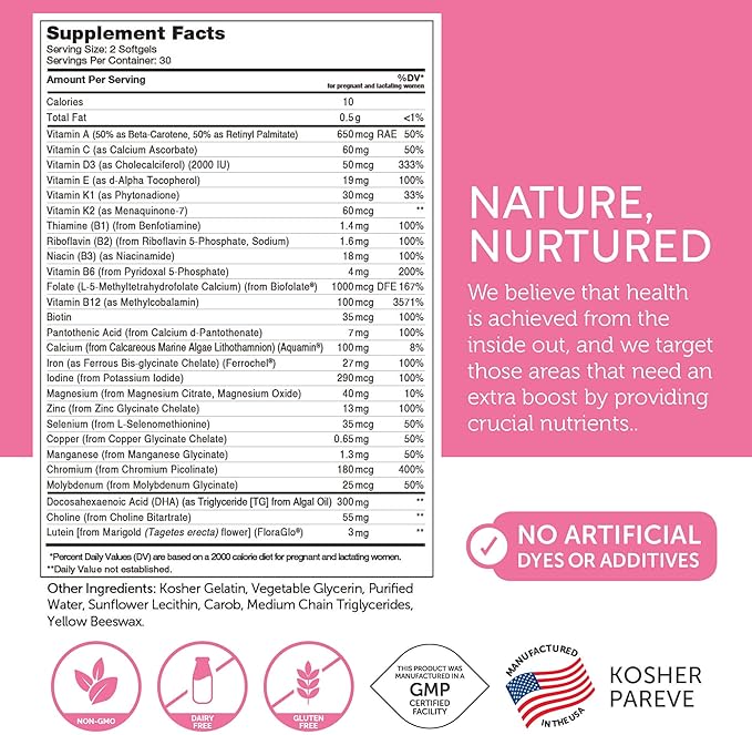 Zahler Prenatal Vitamin with DHA & Folate - DHA Supplements & Prenatal Multivitamin for Mother and Child - Kosher Prenatal DHA Prenatal Vitamins with Iron, Pre Natal Softgels (180 Count (Pack of 1))