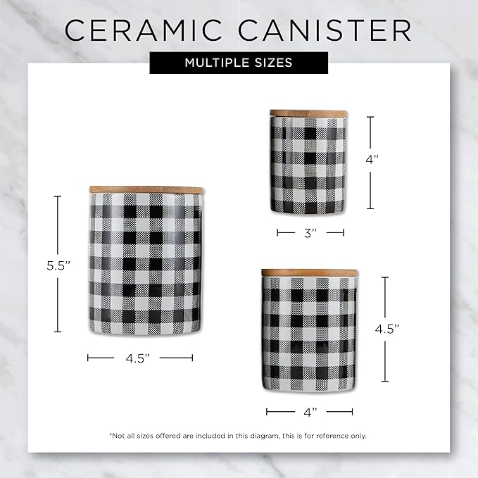 DII Kitchen Ceramics Collection, Canister Set, Mixed Print, Black/Gold, 3 Piece