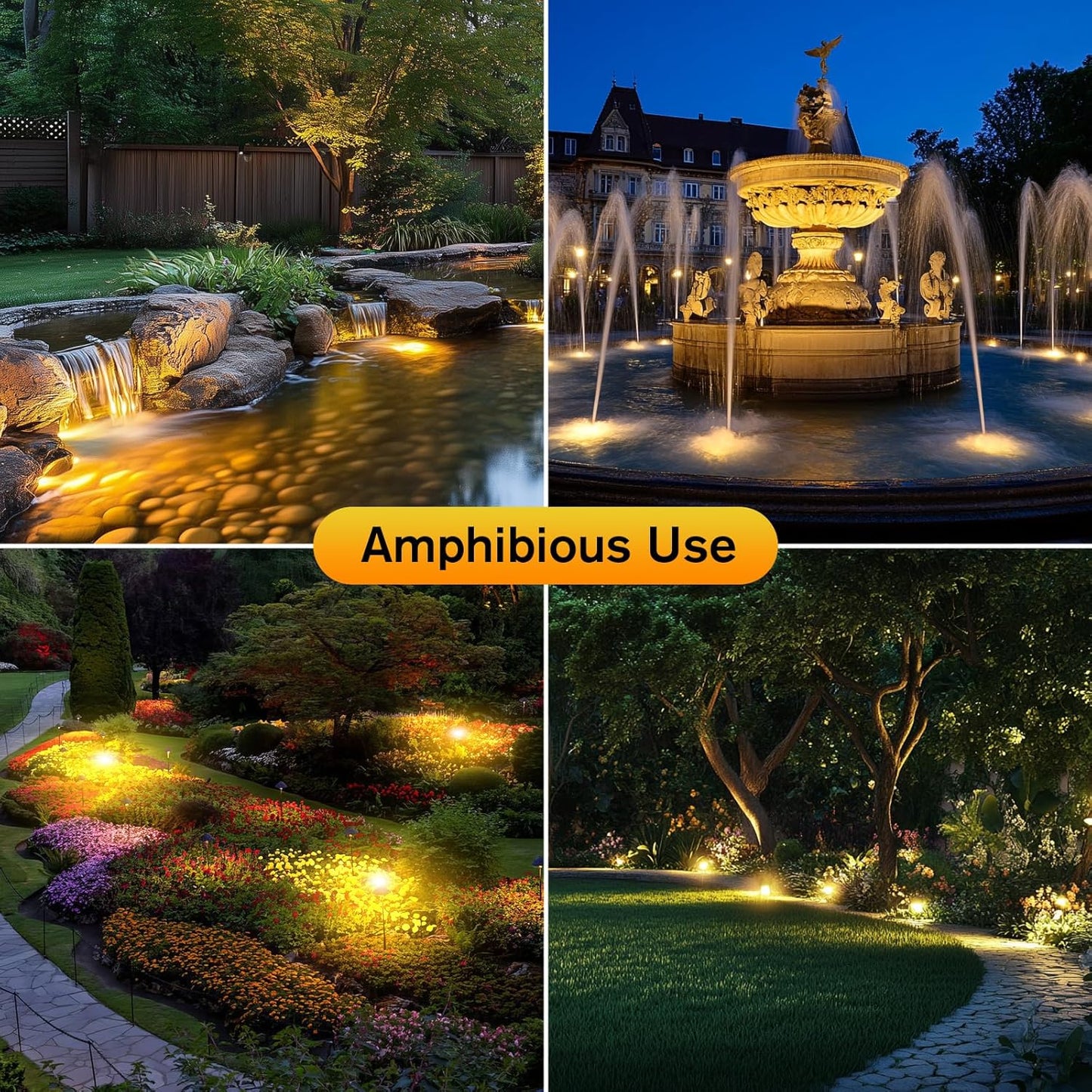 POPOSOAP Pond Lights, 6-in-1 Warm White Underwater Pond Lights, IP68 Waterproof LED Landscape Spotlights for for Pond, Garden, Patio, Fountain, Pool, Waterfall Decoration(6 Head Lamps)