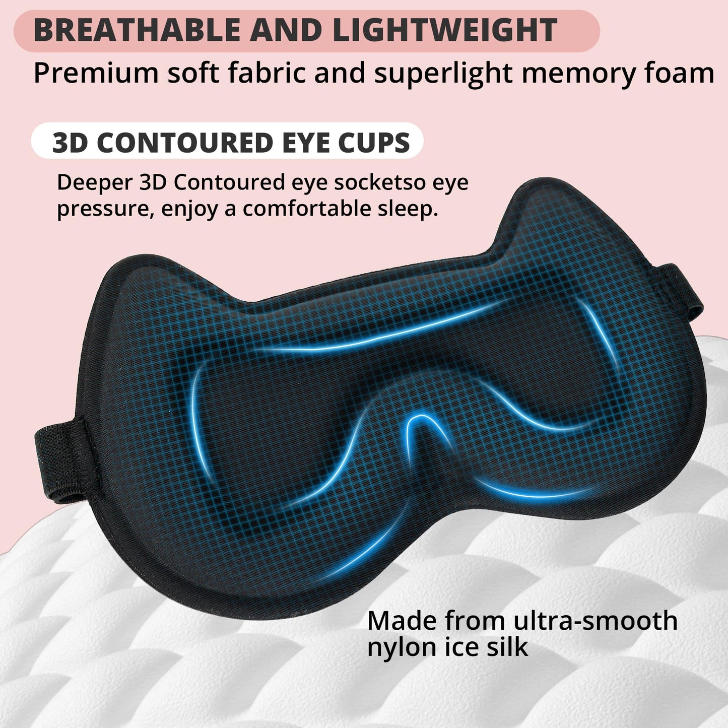 3D Kids Sleep Eye Mask: 3D Contoured Cup Sleeping Masks, Blindfold Sleep Eye Cover with Adjustable Strap, Memory Foam Lightweight Night Eyeshade for Boys Girls Teens (Pink)