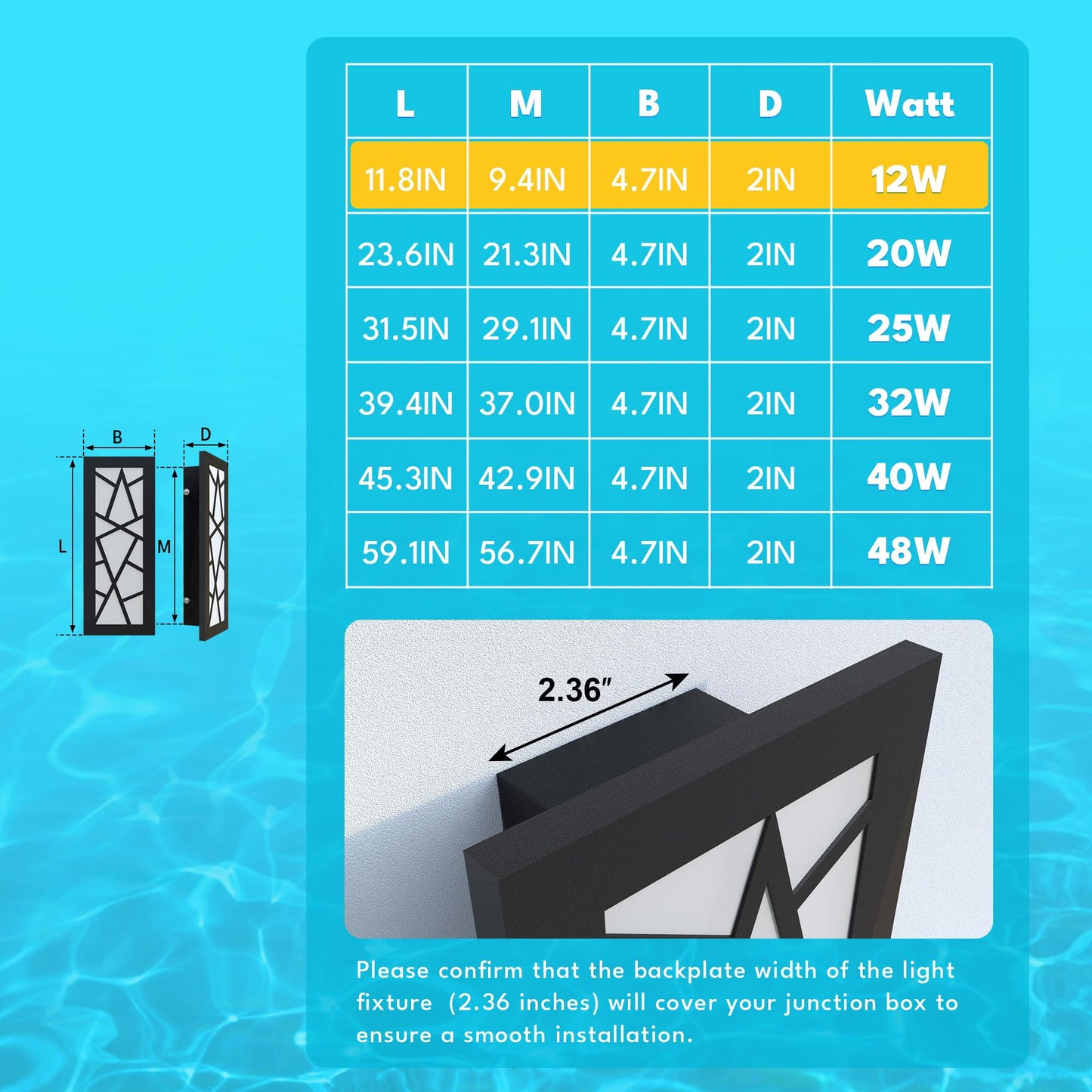 Truwella Led Wall Sconce - 11.8 Waterproof Aluminum Outdoor Light, 3000K Black, Model Ct-186-0