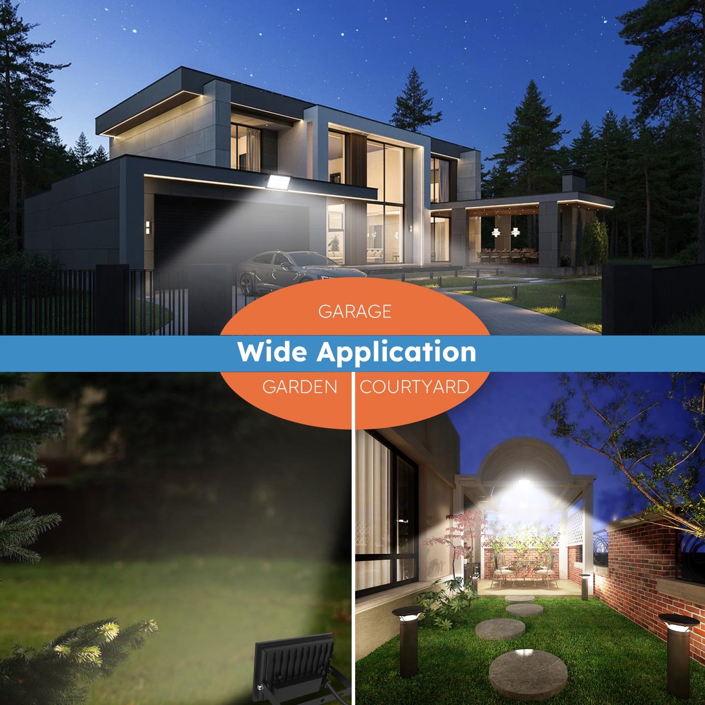 Madewell Living 4-Pack 50W Led Flood Lights Outdoor - 9000 Lumens Super Bright Security Lighting  Ip66 Waterproof  5000K Daylight - Energy-Efficient Outdoor Lights For Garage  Garden  Lawn  Backyard