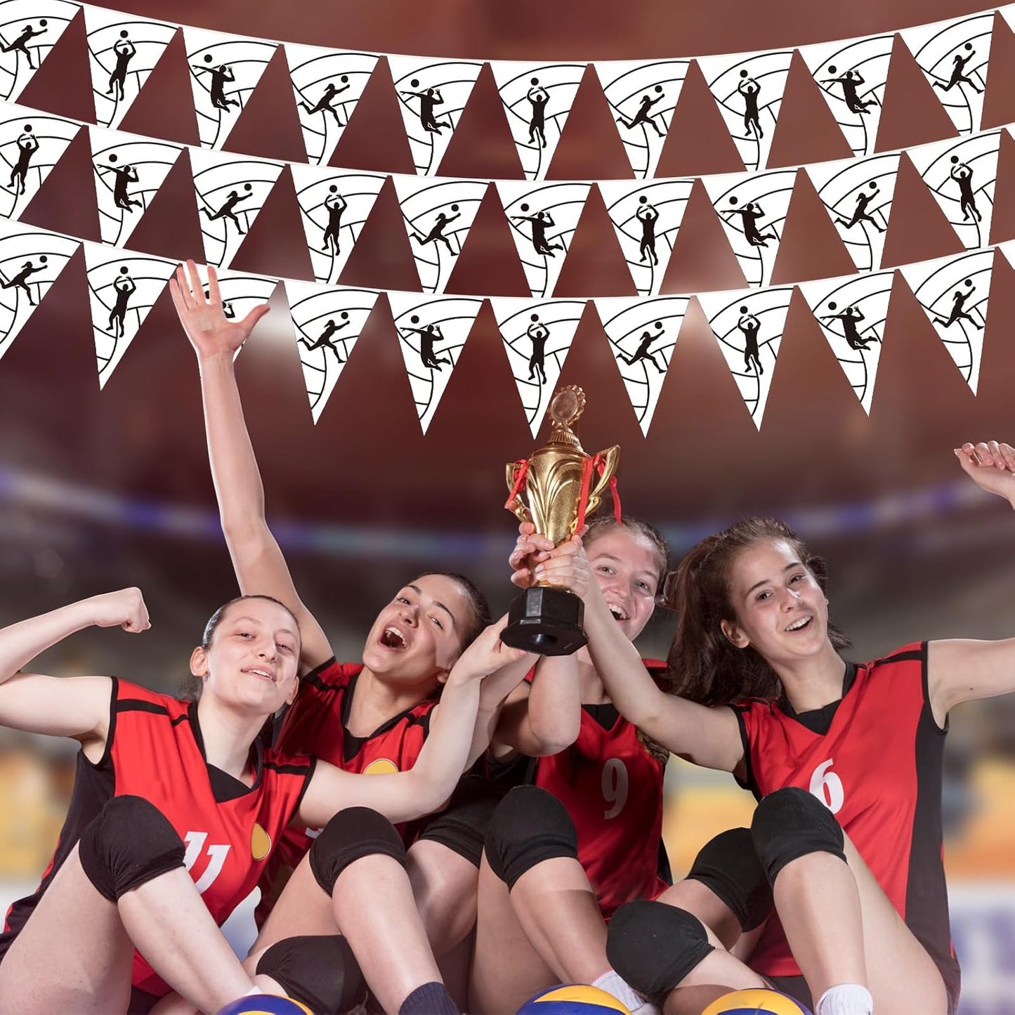 Jetec Volleyball Party Banner, 5 Pack 49ft Sports Pennant Garland, Black & White Triangle Flags for Volleyball Birthday, Team Events, Indoor Outdoor Party Decorations Supplies