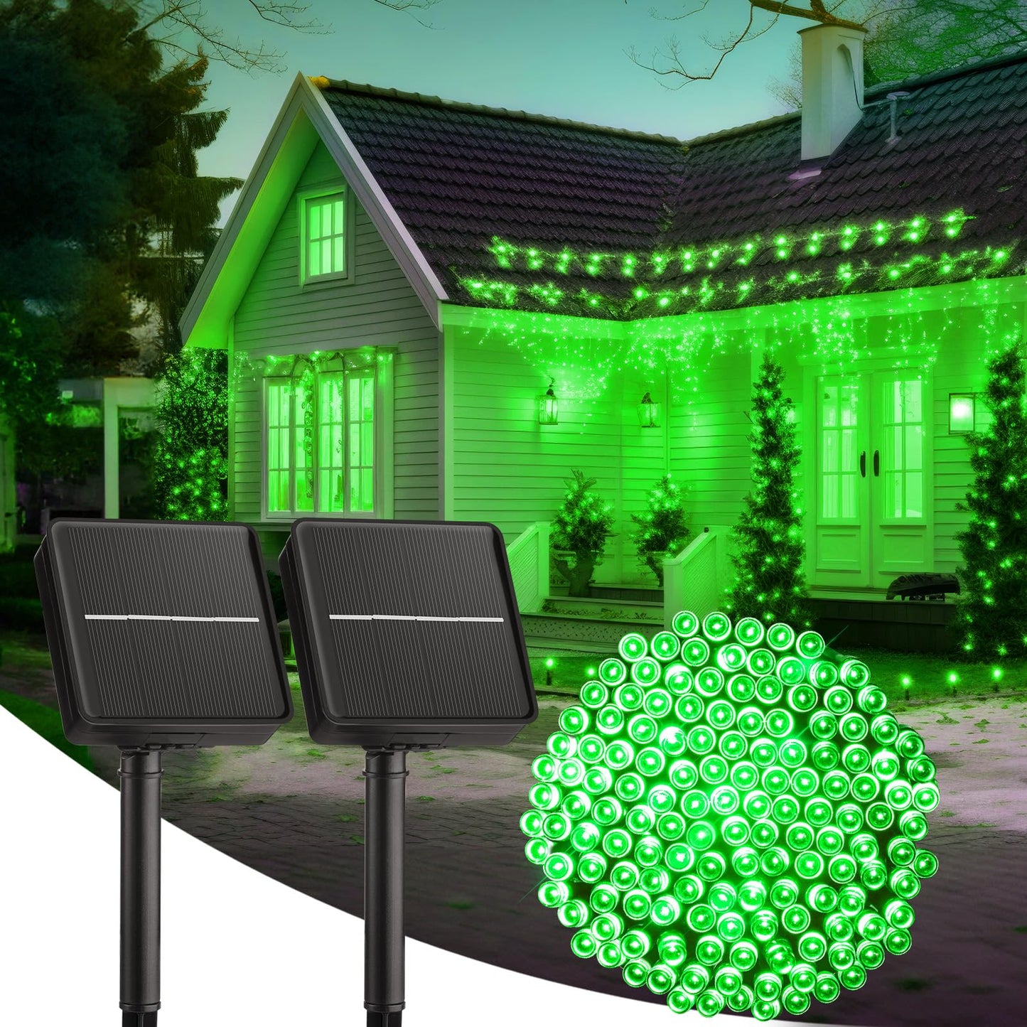 Brightown 100Led Solar String Lights Outdoor  Solar Powered Lights Ip65 Waterproof For Party Garden Yard Home Holiday Tree Decoration Lighting (Green  100Led-2Pack)
