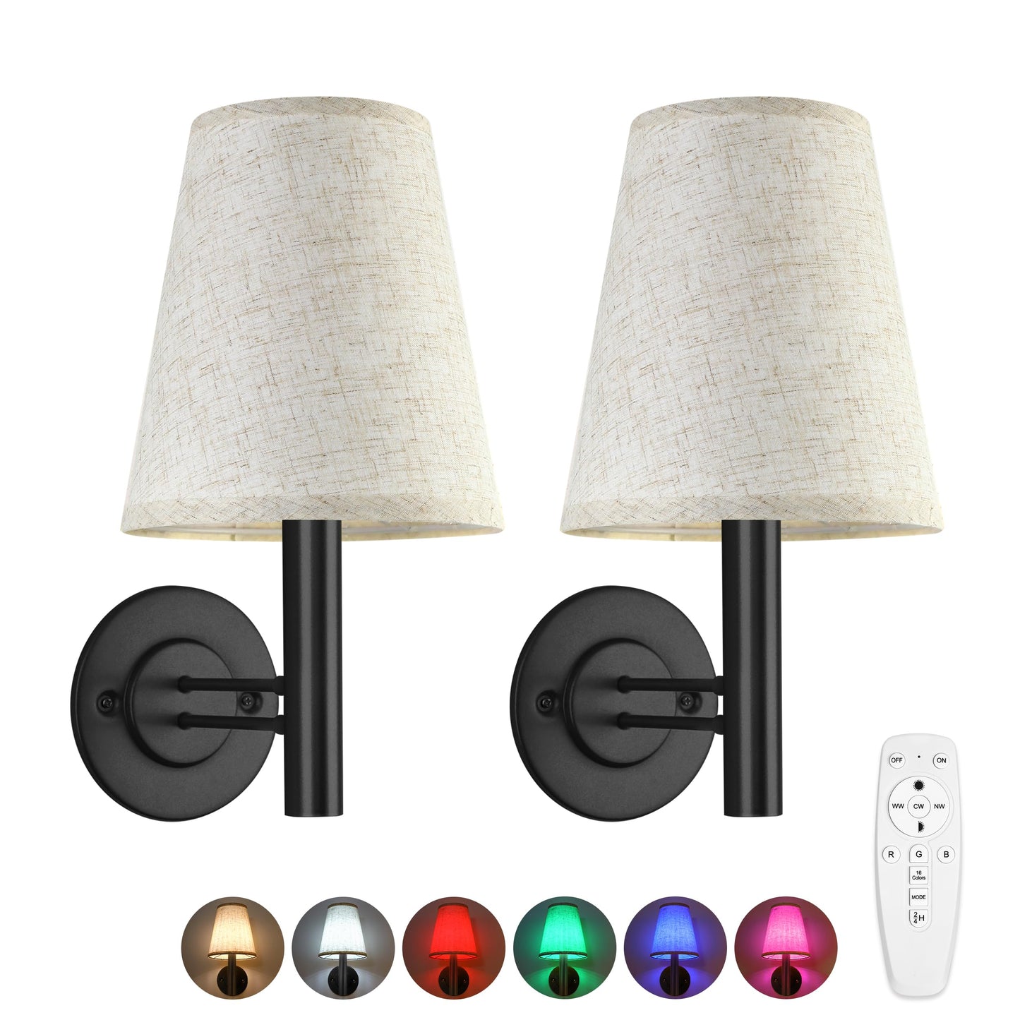 TECOMLIGHT Wireless LED Wall Sconce Set of 2, Rechargeable, Remote & Touch Control, Matte Black, Model TWS-002