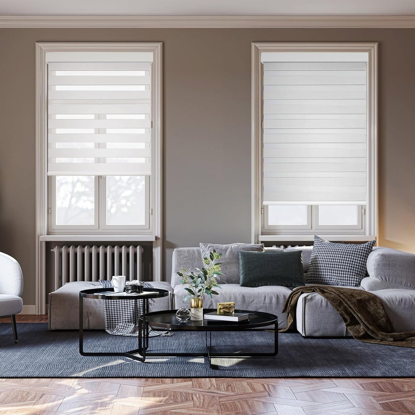 HESTIA Cordless Zebra Blinds Light Filtering Roller Shades Blackout Indoor Window Blind for Home Office,White,46" W x 48" H