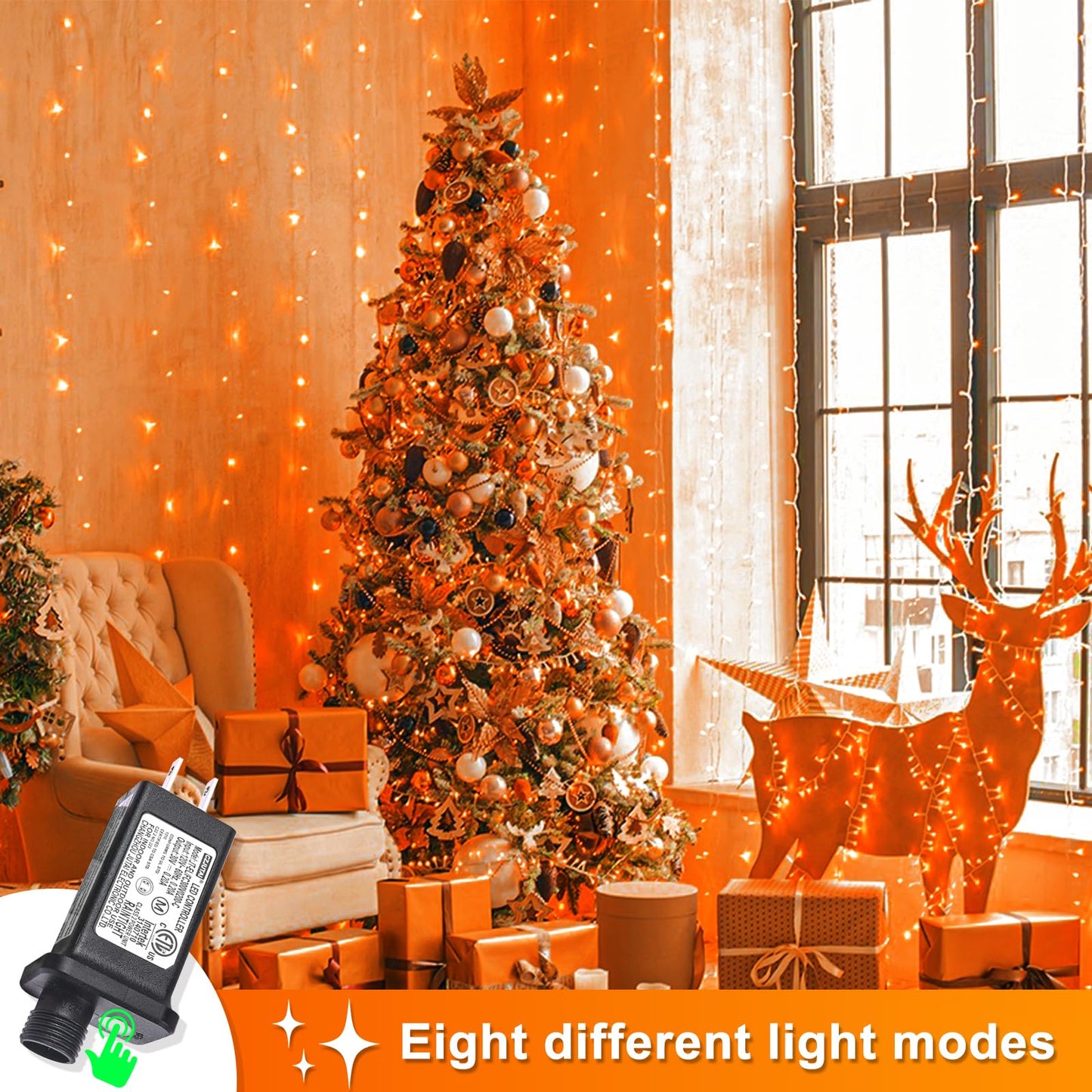 Einiiya 800 Led Christmas Lights Outdoor 262 Ft String Lights Indoor Outdoor Clear Wire With 8 Modes Plug In Waterproof Orange String Light For Christmas Tree Party Thanksgiving Decorations