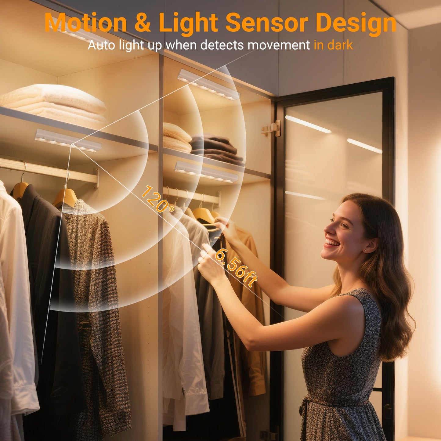 Maylit 2 Pack Closet Lights Motion Sensored  Battery Operated Light Indoor  Wireless Magnetic Night Led Bar  Stick On Lighting For Stair  Shelf  Hallway  Bed  Pantry  Under Cabinet  3000K Warm White
