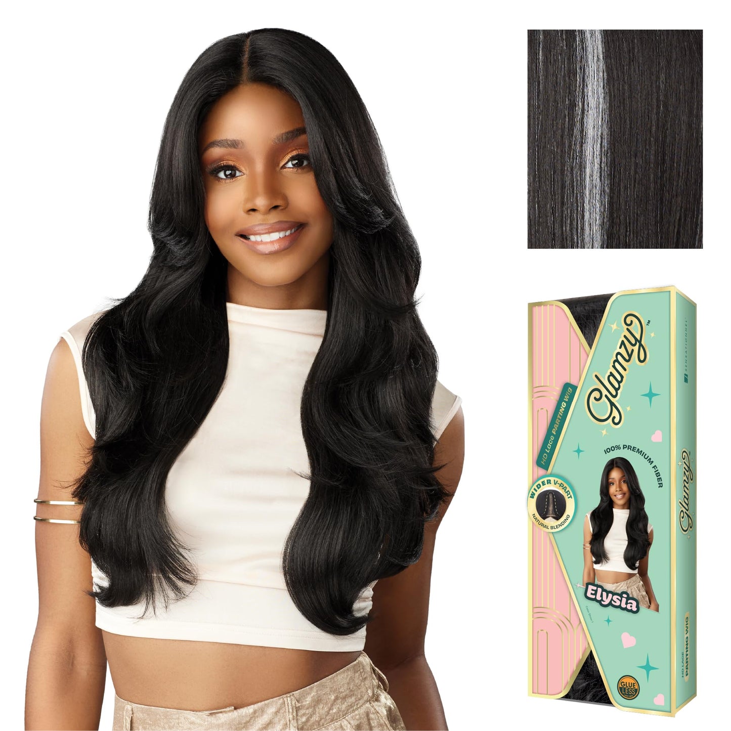 Sensationnel Glamzy Lace Part Wigs - Elysia Glueless Hand Tied Wider V Parting Synthetic Hair (BALAYAGEPLATINUM)