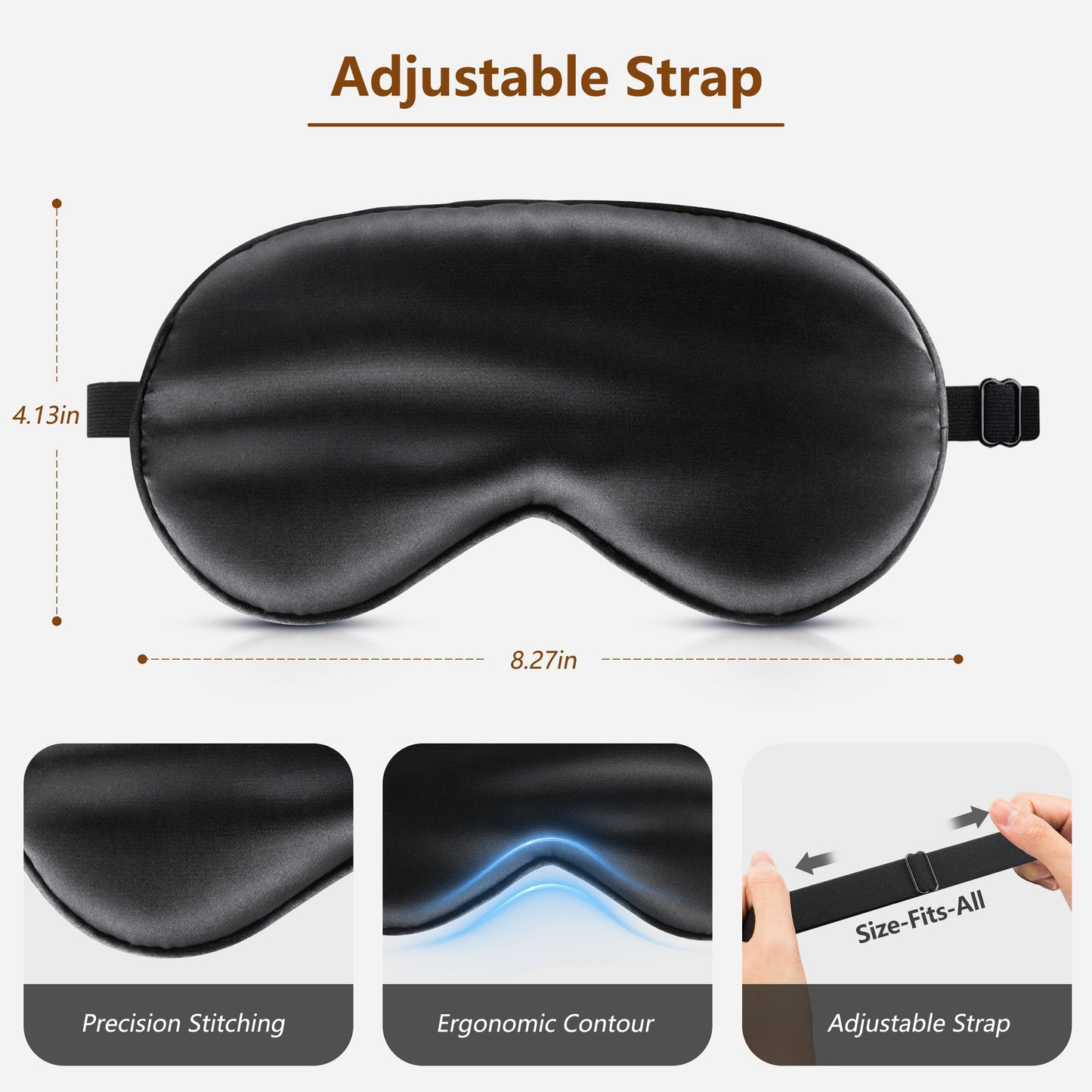 Loomluxe Sleep Mask Silk Eye Mask for Men Sleeping Mask, Adjustable Elastic Strap for Night Shading Sleep Mask, Soft and Comfortable for Both Men and Women(Black)