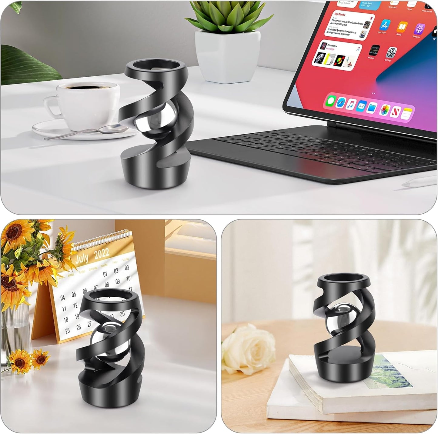 Upgraded Kinetic Desk Toys, Kinetic Spinning Desk Toy for Office for Adults, Quite Fidget Toys for Kids Teens, Desk Fidgets for Adults with ADHD (Black Silver)