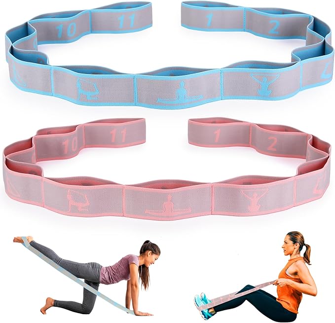 Elastic Yoga Stretching Strap with Loops, CEILIWEN Stretch Straps for Physical Therapy, Pilates Stretch Band, Elastic Exer...