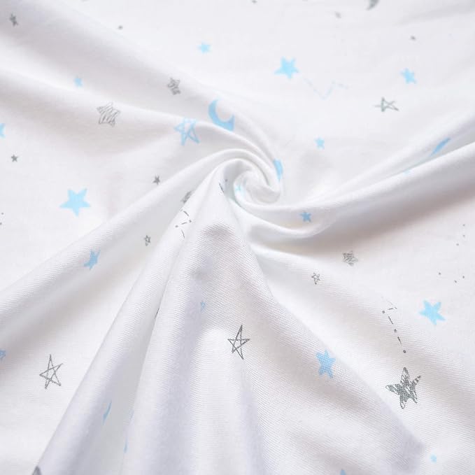 American Baby Company 2 Pack Printed 100% Cotton Knit Fitted Contoured Changing Table Pad Cover - Compatible with Mika Micky Bassinet, Blue Stars and Zigzag, for Boys and Girls